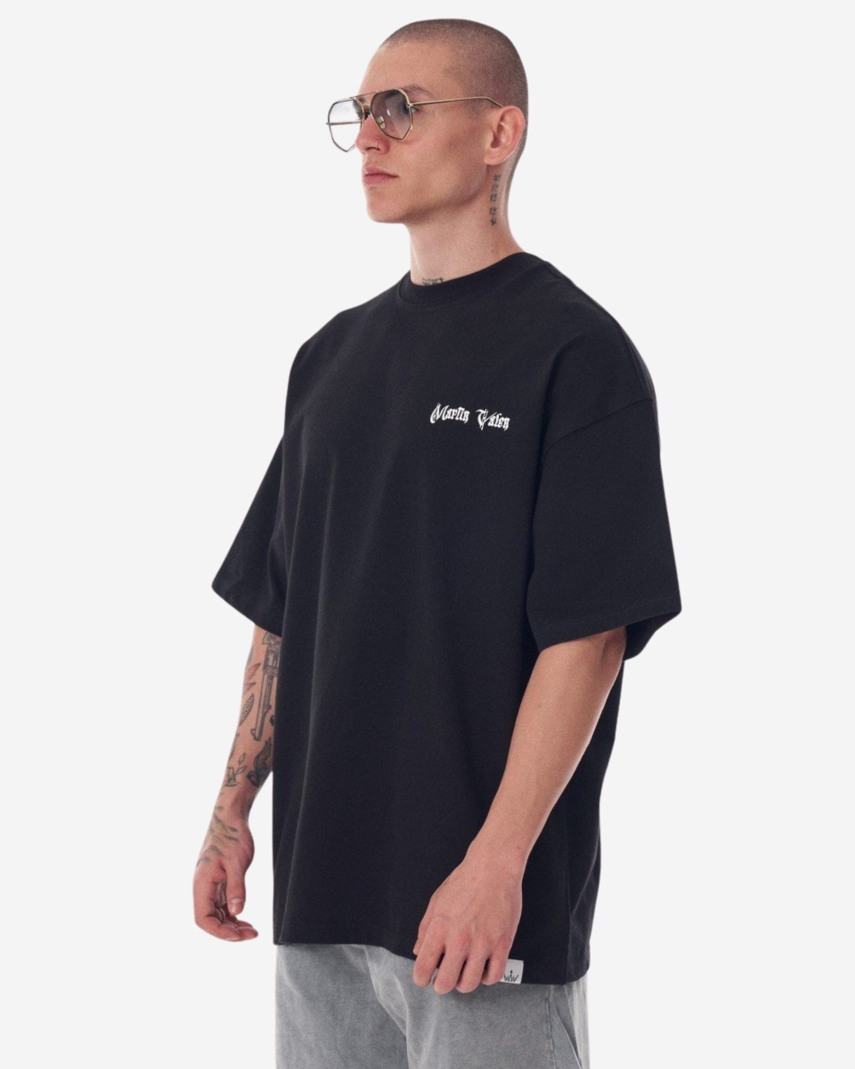 Martin Valen T-Shirt Großes Brust- und Rücken-3D-gedrucktes schwarzes Heavy-T-Shirt