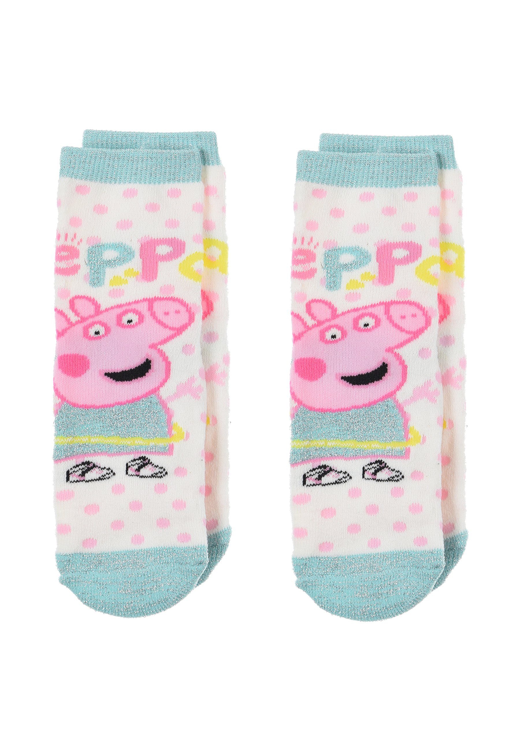 Peppa Pig ABS-Socken Peppa Wutz Mädchen Strümpfe Socken (2-Paar) mit anti-rutsch Noppen | Stoppersocken