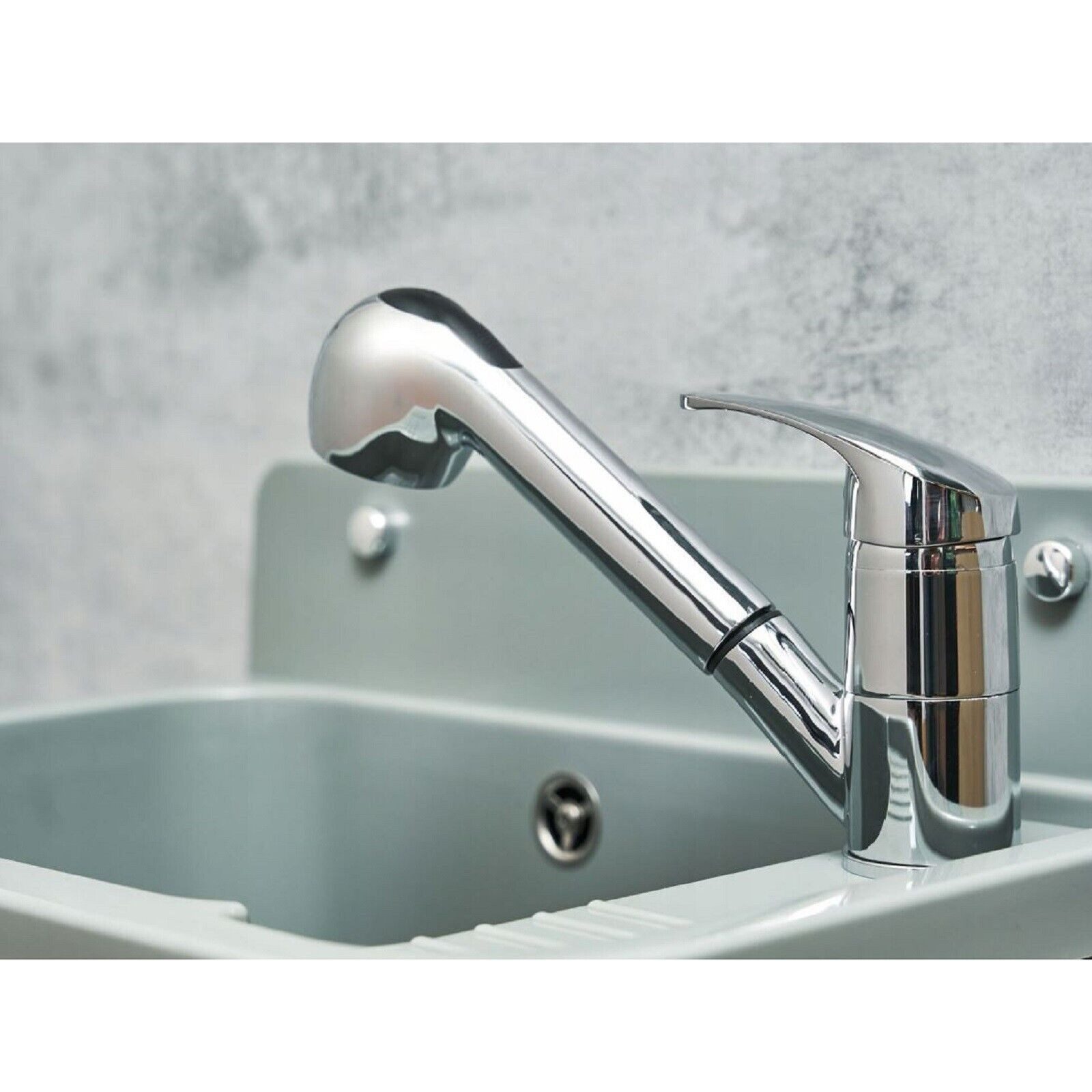 QLS Waschtischarmatur GAMMA SILBER Spültischarmatur Wasserhahn Ausziehbar Brause Mischbatterie