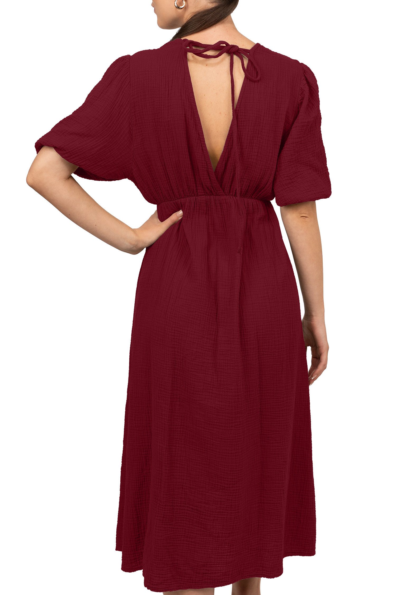 Reichstadt Sommerkleid Damen Musselin 25RSW077 Feminine Puffärmel und Rückenschleife