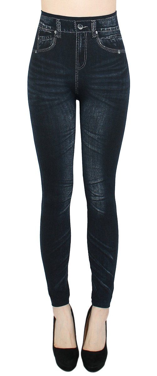 Gefüttert Jeans-Optik Jeggings Thermoleggings WL022-Schwarz dy_mode Gefüttert Leggins Thermo Leggings Hochbund Damen