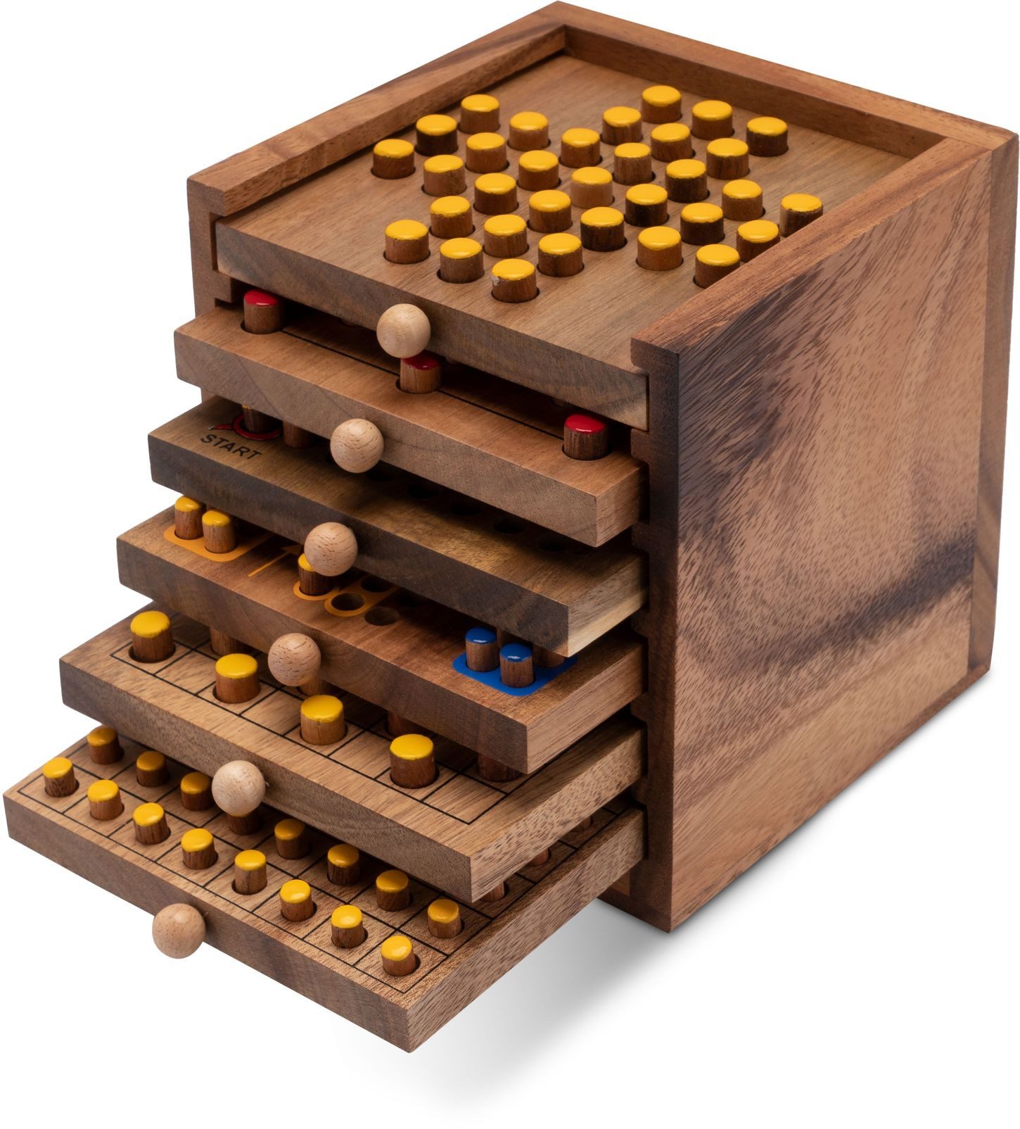 LOGOPLAY Spiel Spiele-Box, Gesellschaftsspiel, Spiele-Sammlung aus Holz 6 Klassiker in dekorativer Box für 1 4