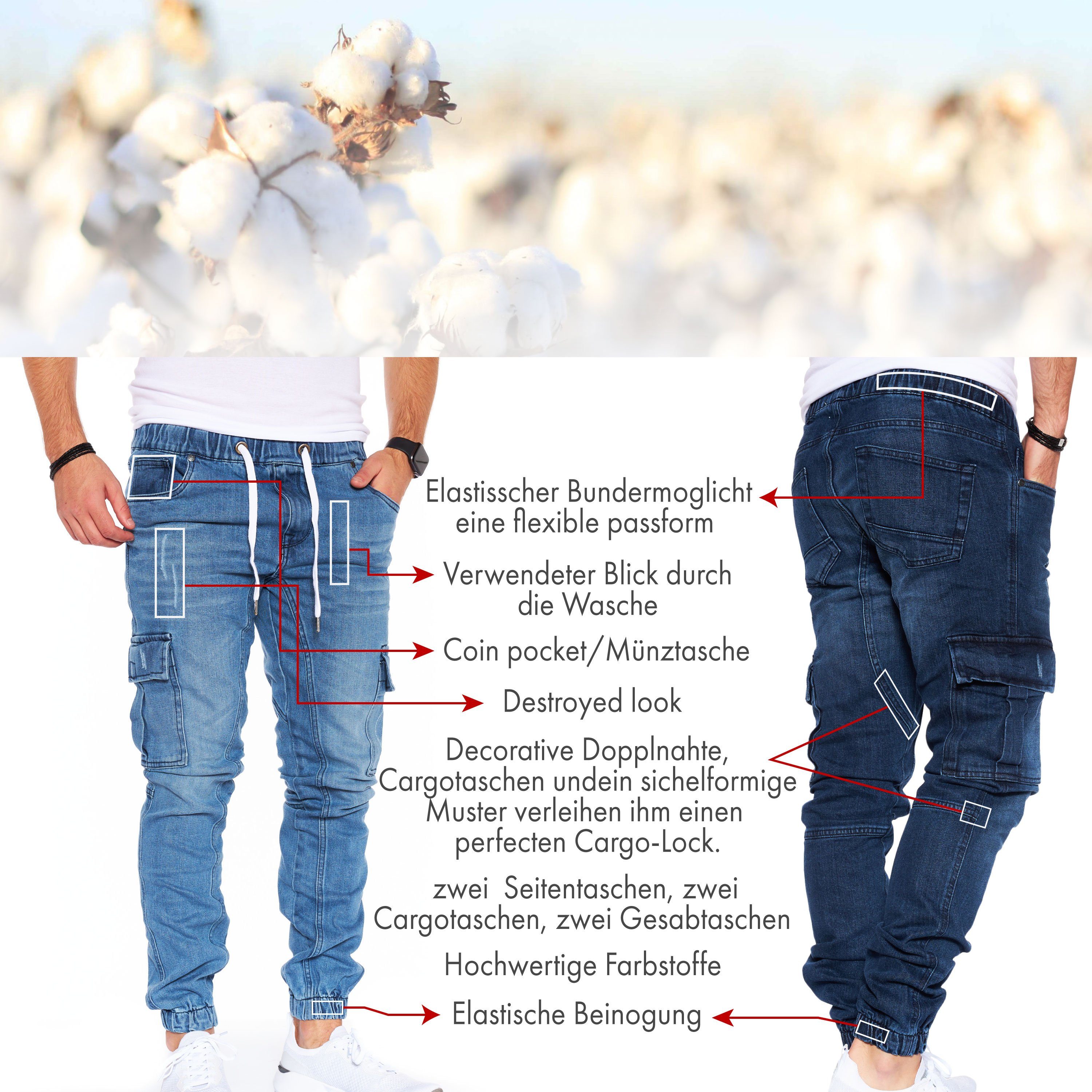 Styleko Cargohose 8003 Herren Cargohose Cargo Jeans Hose für Männer Jungen Regular Denim