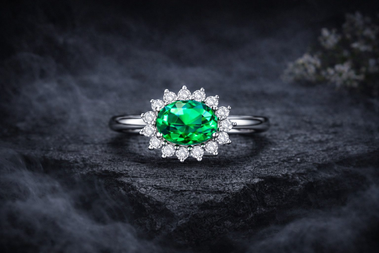 Living Oak Fingerring Zirkonia Ring Grün aus 925 Sterling Silber