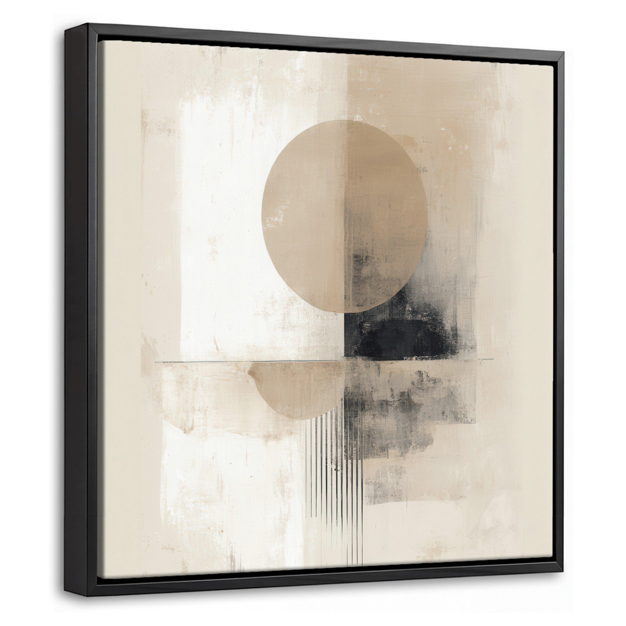OneMillionCanvasses® Leinwandbild mit Rahmen - Kreis - Zusammensetzung - Tiefe - Beige, Fotodruck (1 St), Leinwand Bilder Klein, Wand Dekoration Aesthetic 20x20cm