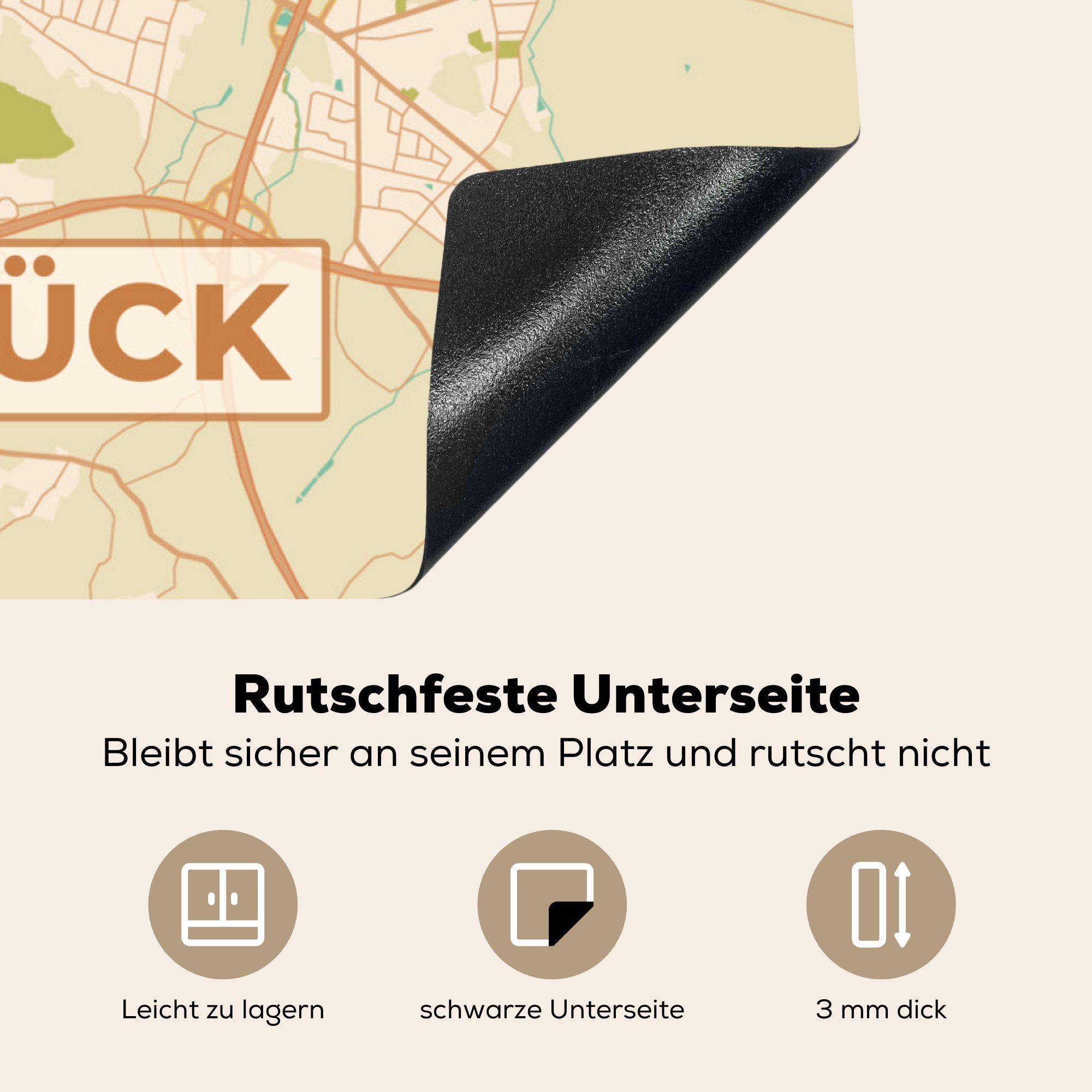 für 78x78 - - küche Karte Osnabrück Stadtplan cm, tlg), Vinyl, Vintage, Herdblende-/Abdeckplatte MuchoWow Arbeitsplatte - Ceranfeldabdeckung, - Karte (1
