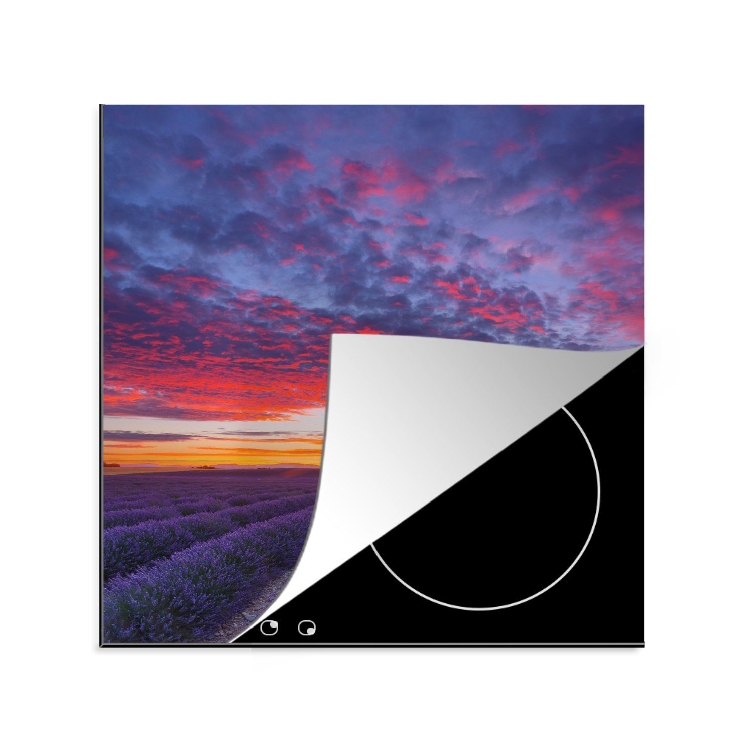 MuchoWow Herdblende-/Abdeckplatte Lavendelfeld bei Vinyl, Sonnenuntergang, Ceranfeldabdeckung, küche 78x78 tlg), cm, (1 Arbeitsplatte für