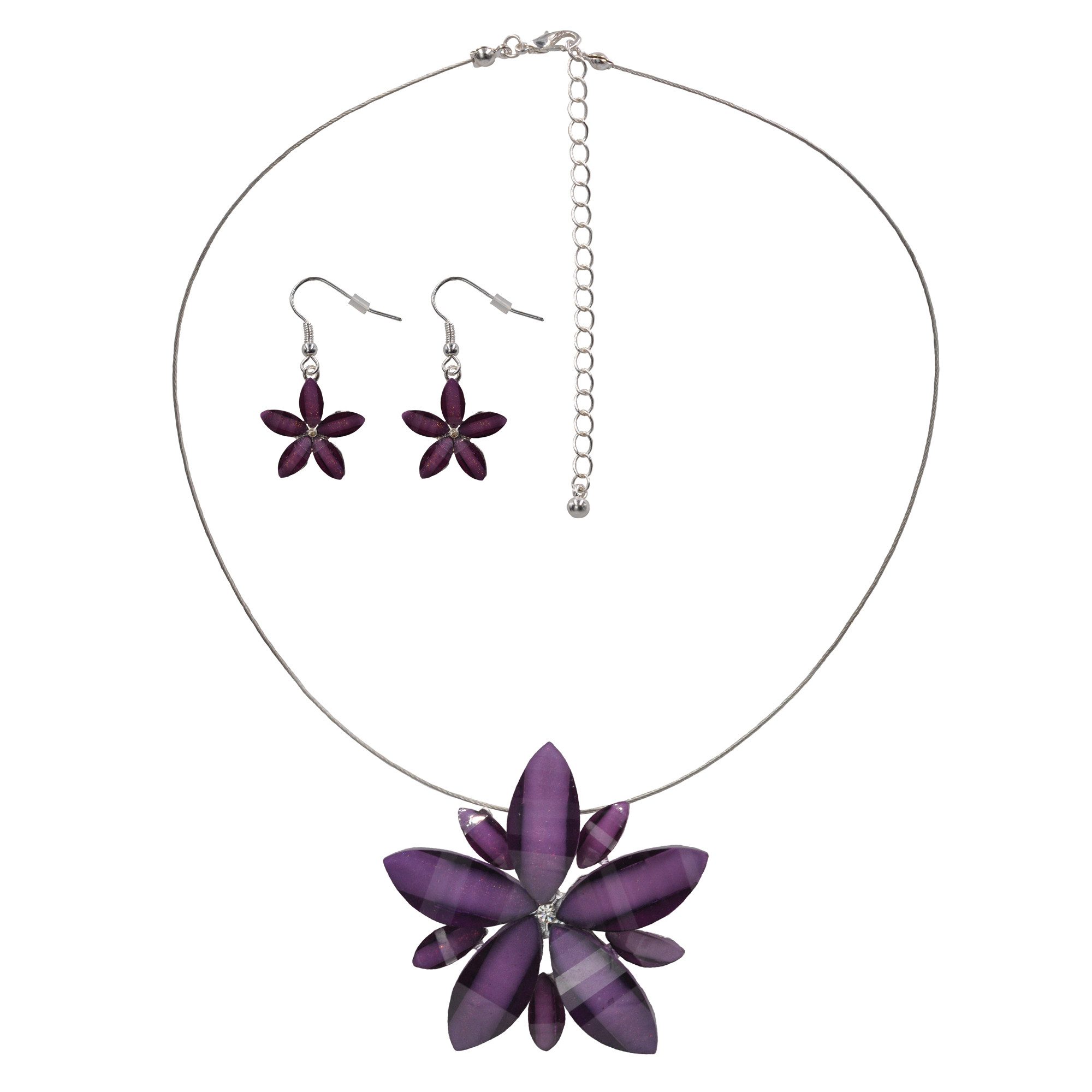 Steuer Paar Ohrhaken Set aus Collier und Ohrhaken Blüte lila