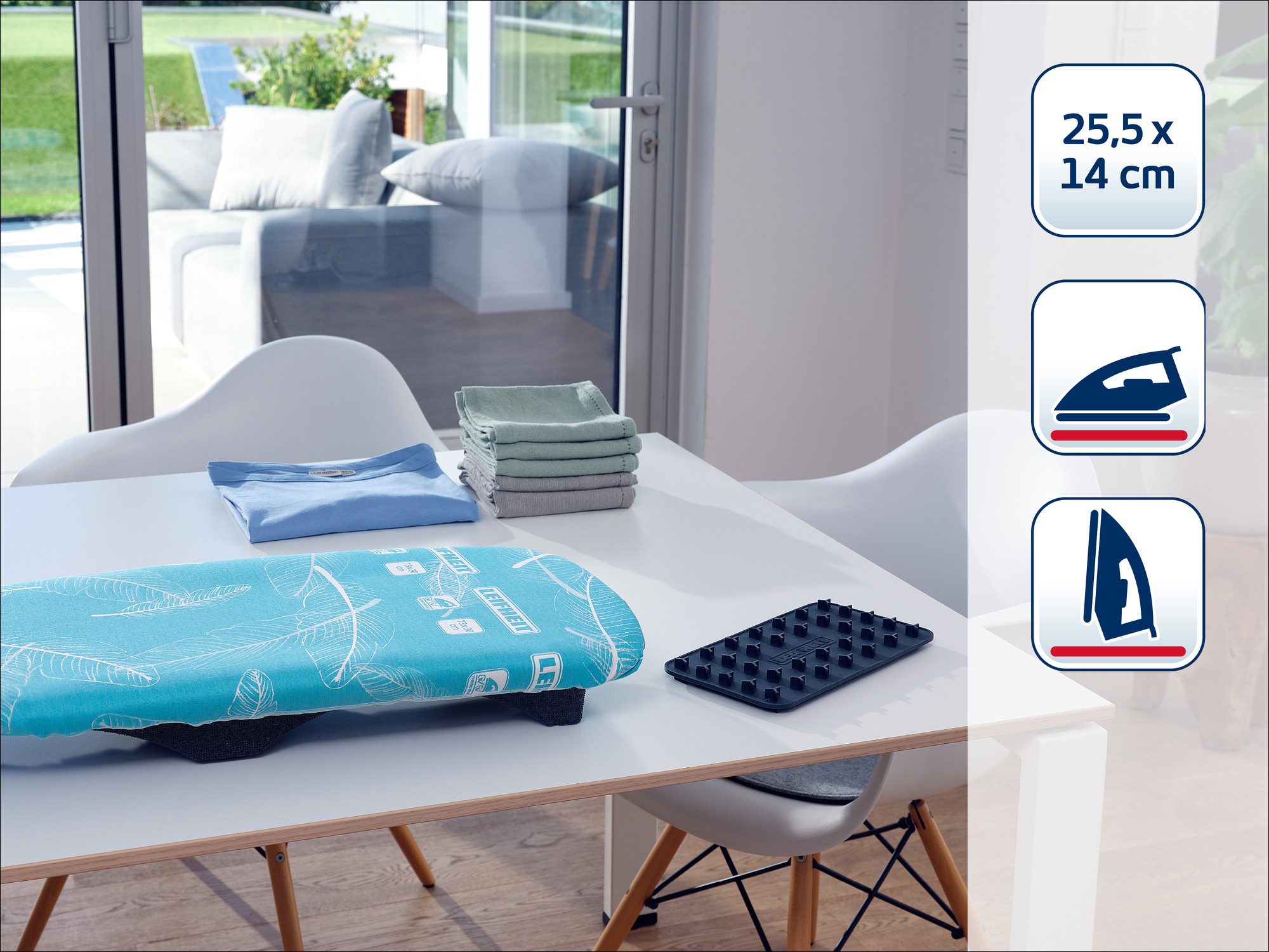 Leifheit Bügeleisenunterlage Mobile Bügeleisenablage, 1-tlg., mobil, bis 250°C hitzebeständig, 25,5 x 14 cm groß, Anti-Rutsch-Noppen – Bild 2 von 5