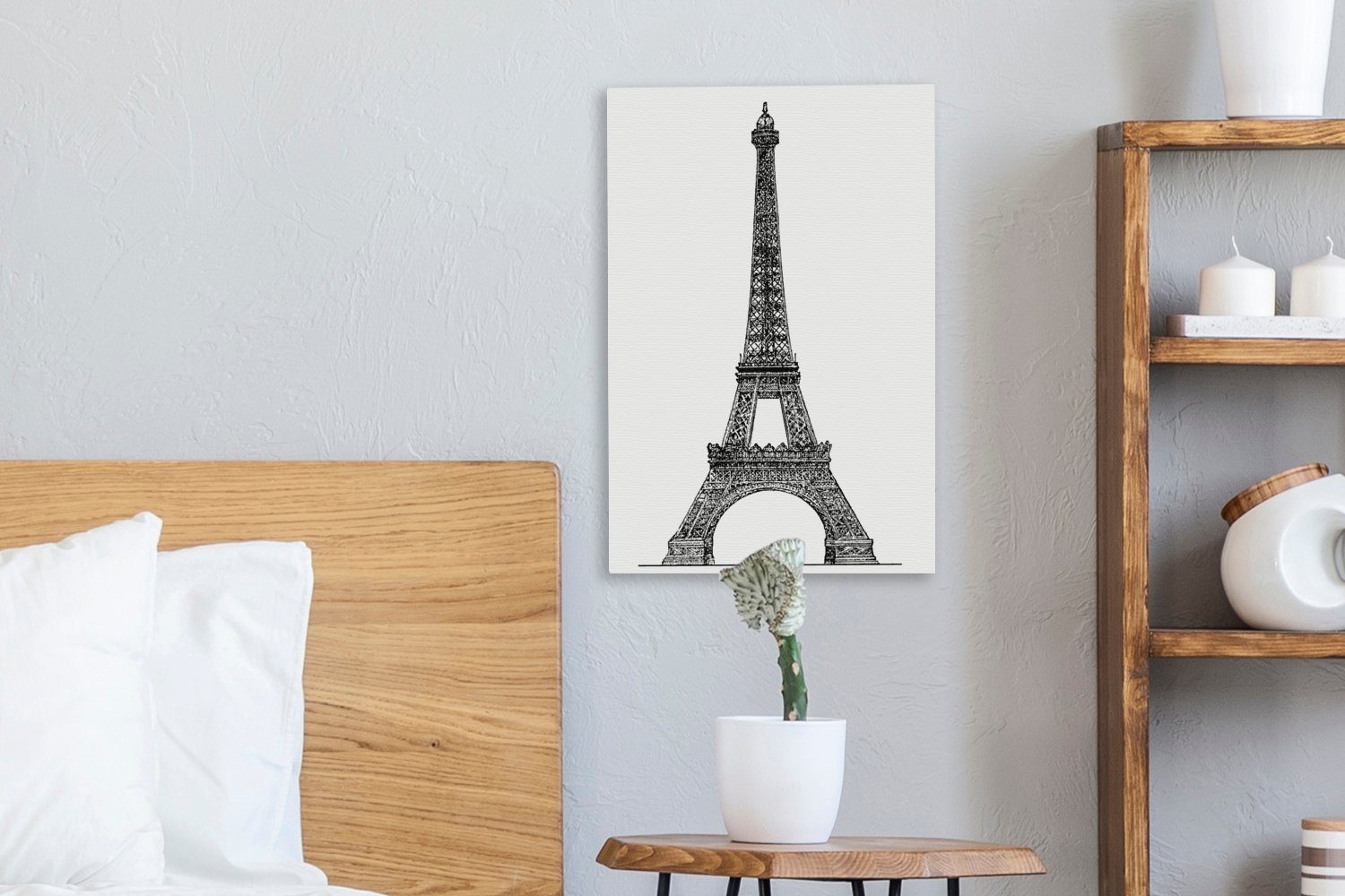 Illustration fertig inkl. bespannt Gemälde, des in cm Eine OneMillionCanvasses® (1 schwarz-weiß, Leinwandbild St), Zackenaufhänger, Eiffelturms Leinwandbild 20x30