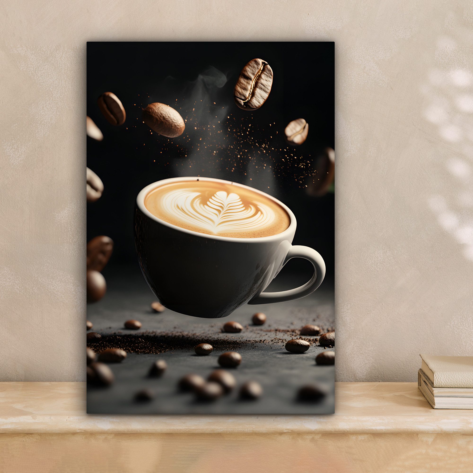 OneMillionCanvasses® Leinwandbild Cappuccino - Tasse - Bohnen - Braun, Foto günstig online kaufen