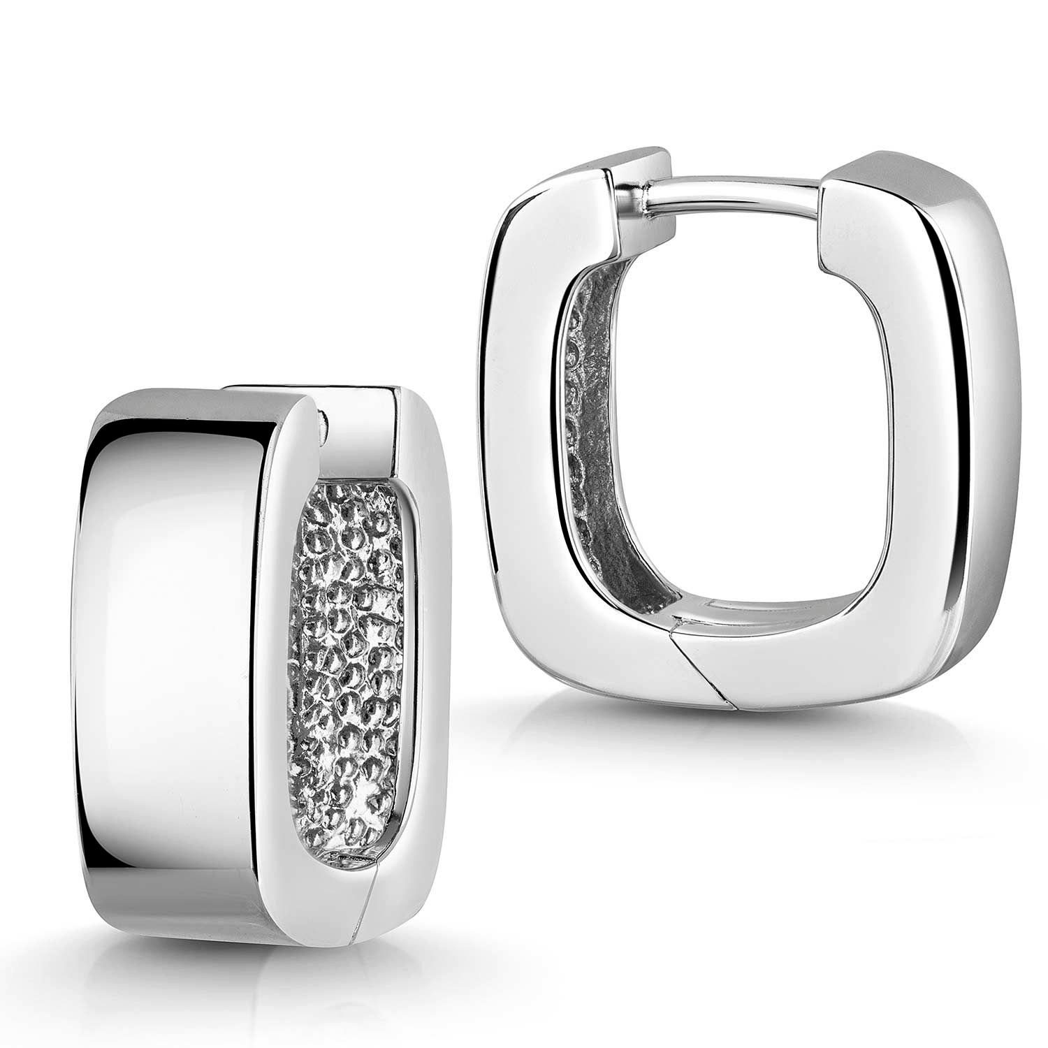 Materia Paar Creolen Damen Ohrringe SIlbercreolen eckig breit SO-228, 925 Sterling Silber, rhodiniert