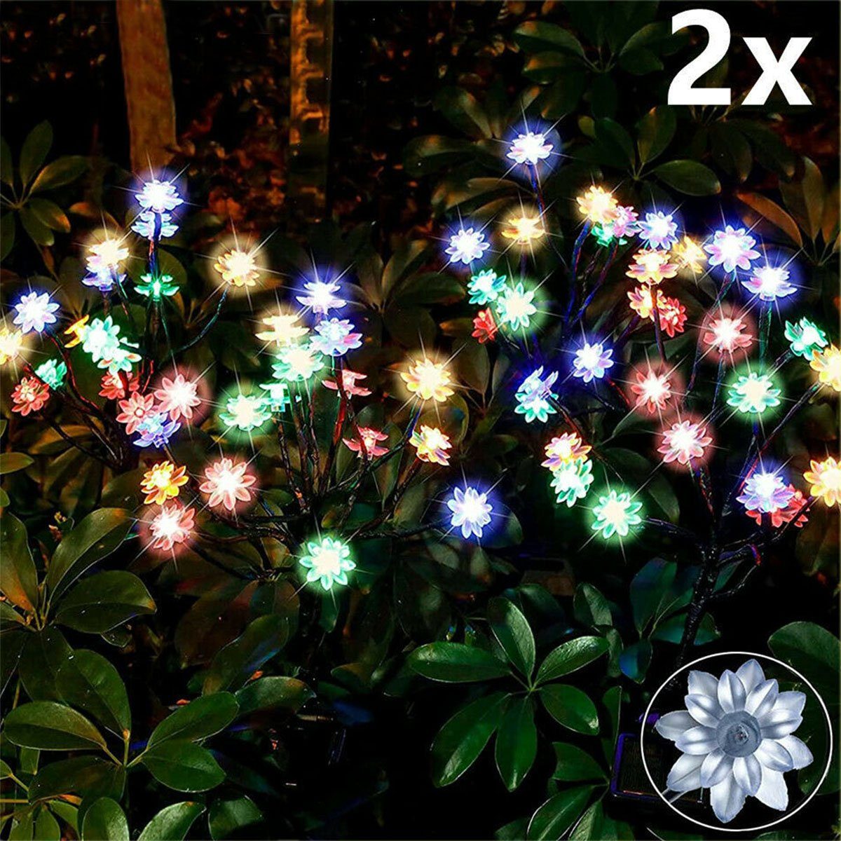 LETGOSPT LED Solarleuchte 2x Lotusblumen Lichter Solar Gartenstecker Blüten Traum LED beleuchtet, LED fest integriert, bunt | Solarleuchten