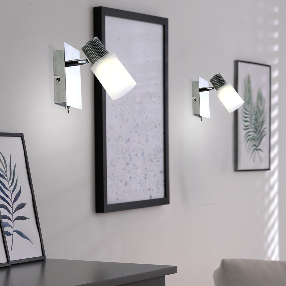 Flur Glas LED-Leuchtmittel Wandleuchte, LED Leuchten 3er Chrom etc-shop LED fest Set Wand verbaut, Wohnraum Warmweiß, Strahler