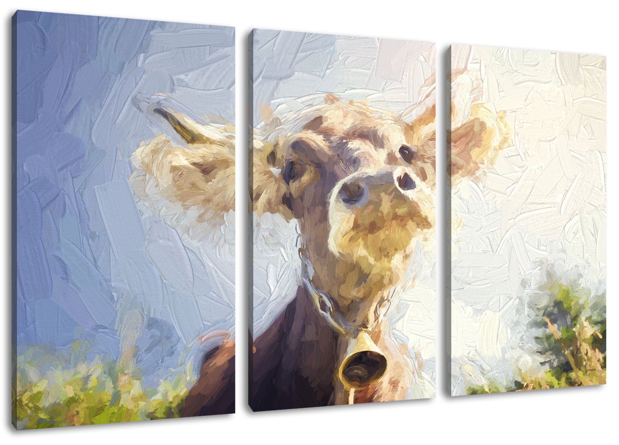 Pixxprint Leinwandbild Portrait einer Kuh, Portrait einer Kuh 3Teiler (120x80cm) (1 St), Leinwandbild fertig bespannt, inkl. Zackenaufhänger