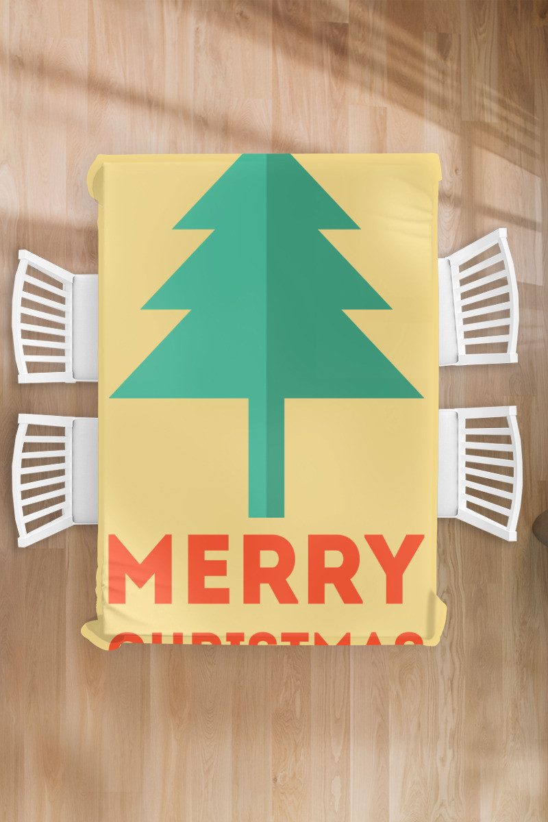 MuchoWow Tischdecke Weihnachten - Illustration - Weihnachtsbaum - Zitate - Frohe Weihnacht, Gartentischdecke, Tischdecke indoor, Wetterfest, Deko, 130x200 cm
