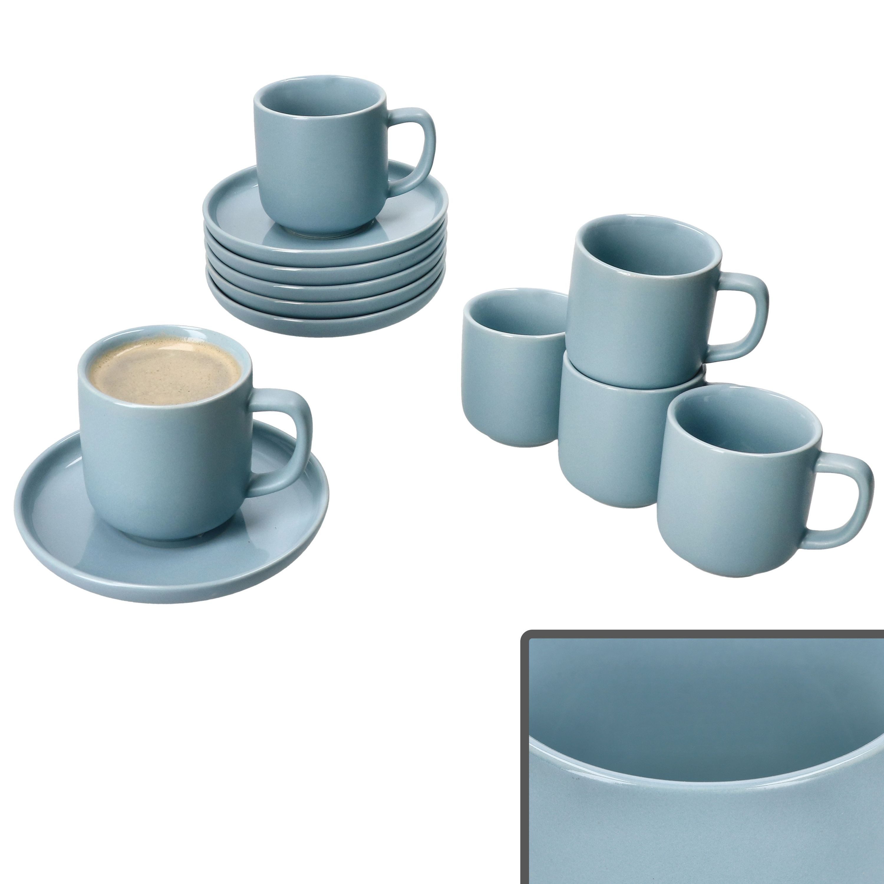 Ritzenhoff & Breker Tasse Ritzenhoff 6er Set Jasper Espressotassen & Untertassen Graublau, Steingut