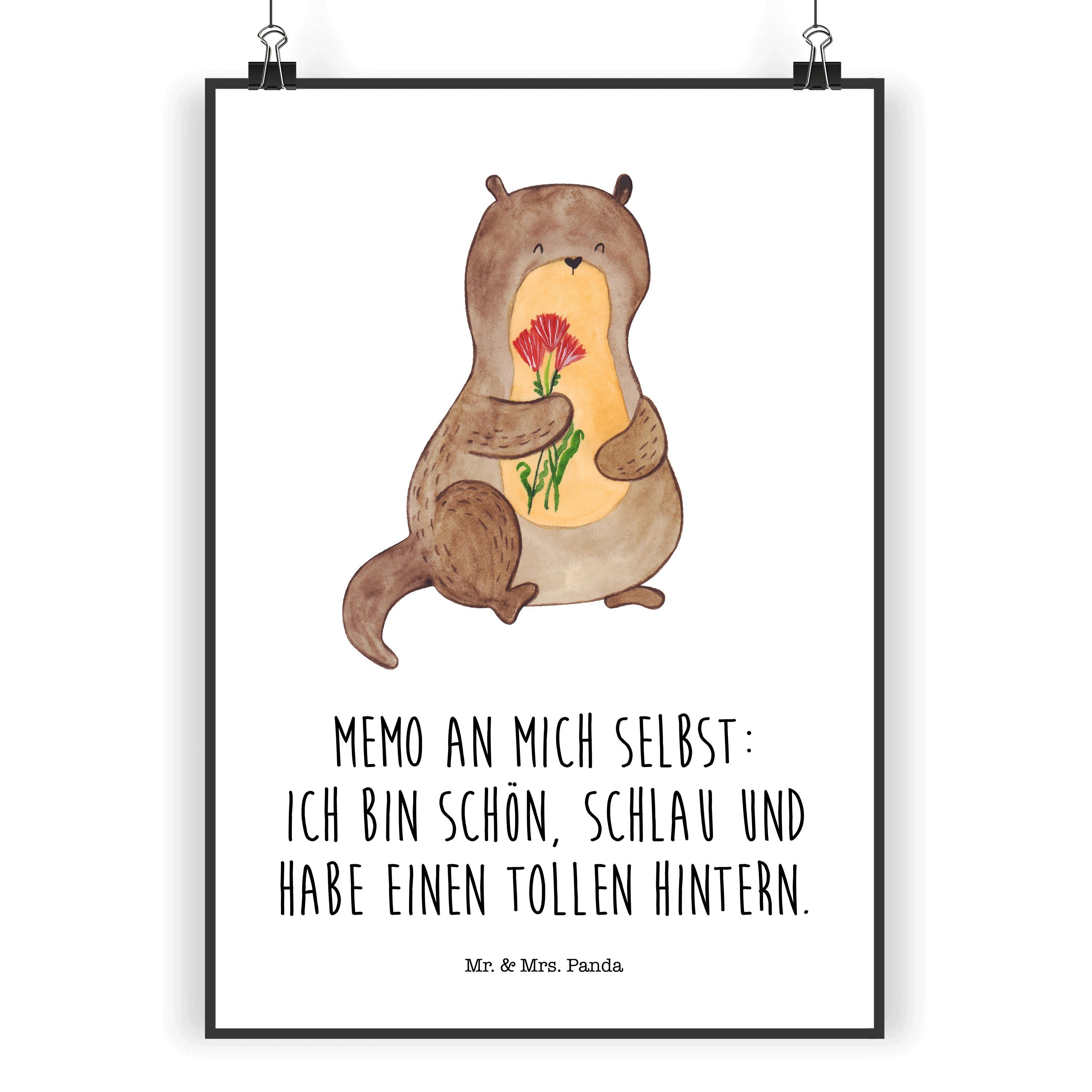 Mr. & Mrs. Panda Poster »Otter Blumenstrauß Weiß Wanddeko, Spruch