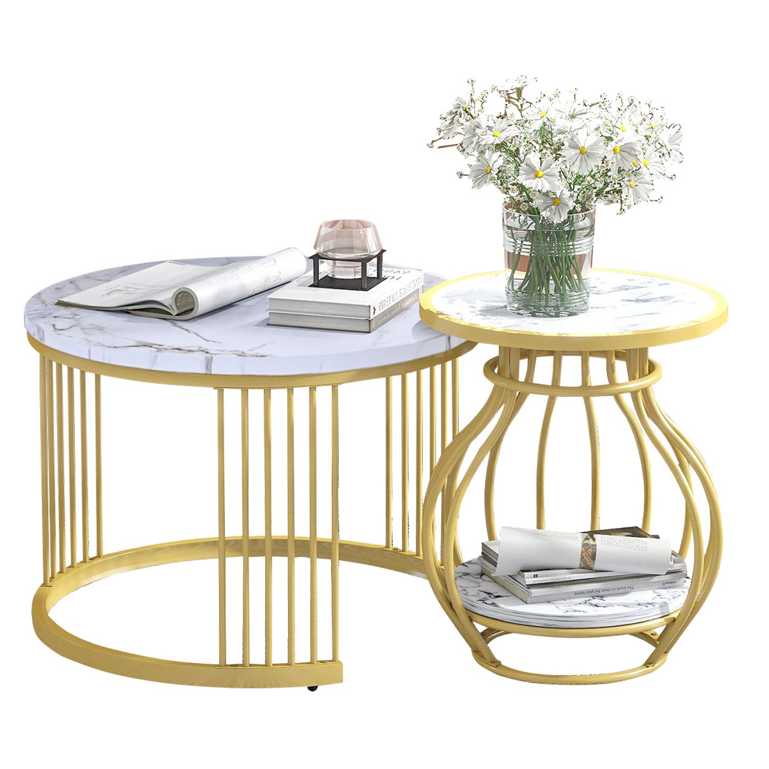 Beistelltisch 2er Set Couchtisch mit Metallgestell,70x70x45.5 cm+45x45x53.5 cm