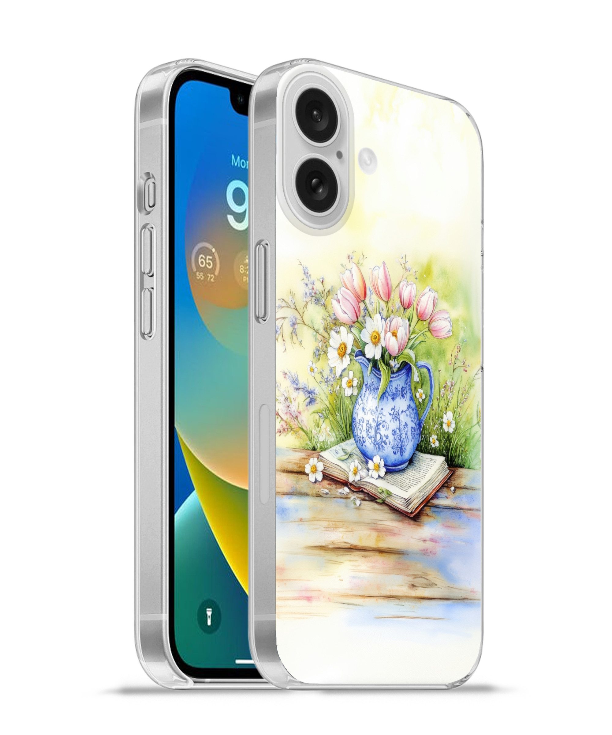 MuchoWow Handyhülle für Apple iPhone 16 Vase - Delfter Blau - Gänseblümchen, Smartphone-Bumper, Print, Handy Schutzhülle Dünn