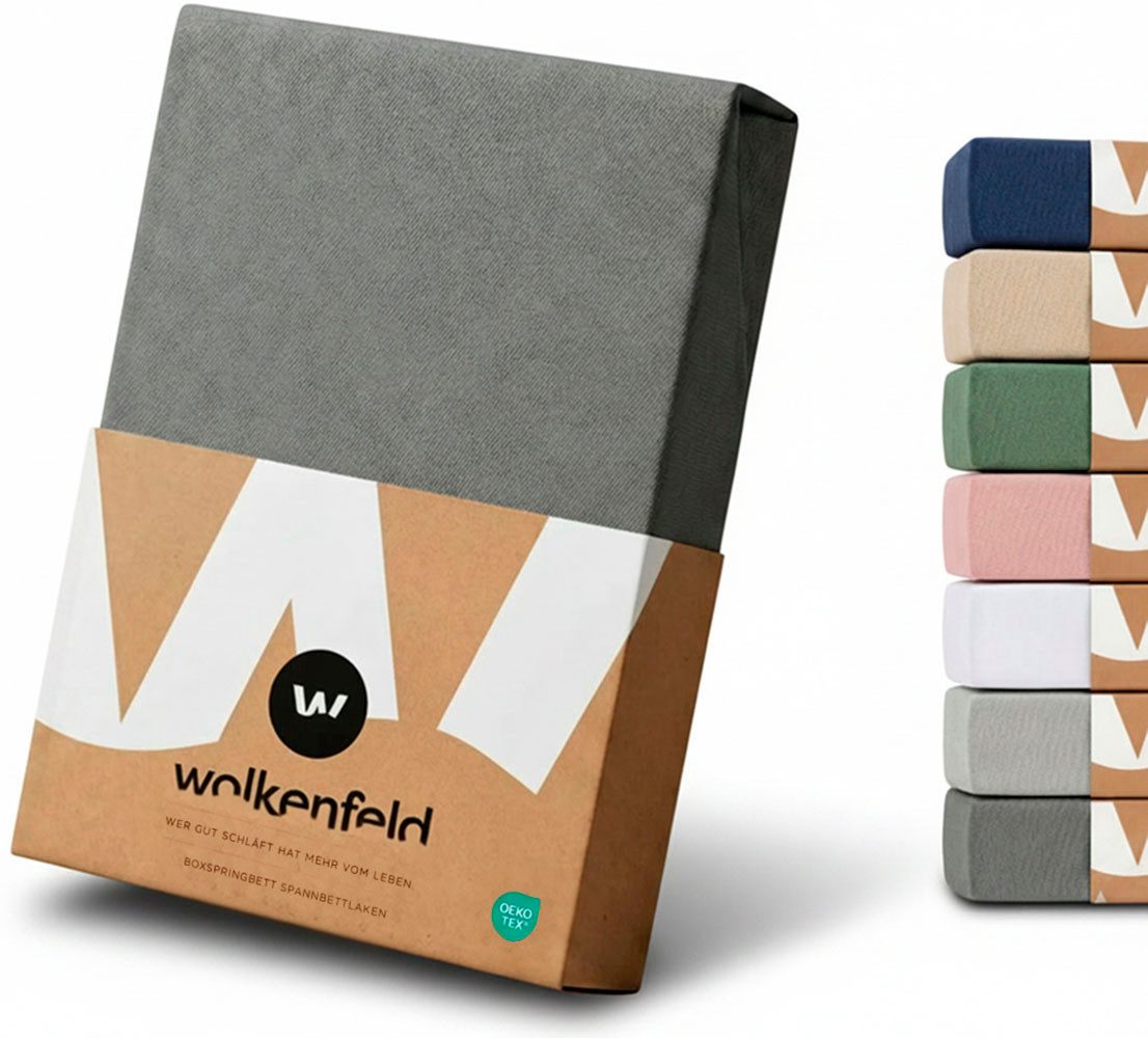 Wolkenfeld Spannbettlaken 100% Baumwolle - Superweiches Bettlaken für Matratzen von 5 bis 20cm, Jersey, Gummizug: rundum, (1 Stück), Rutschfest & Blickdicht - 90x200, 140x200, 160x200, 180x200 200x200