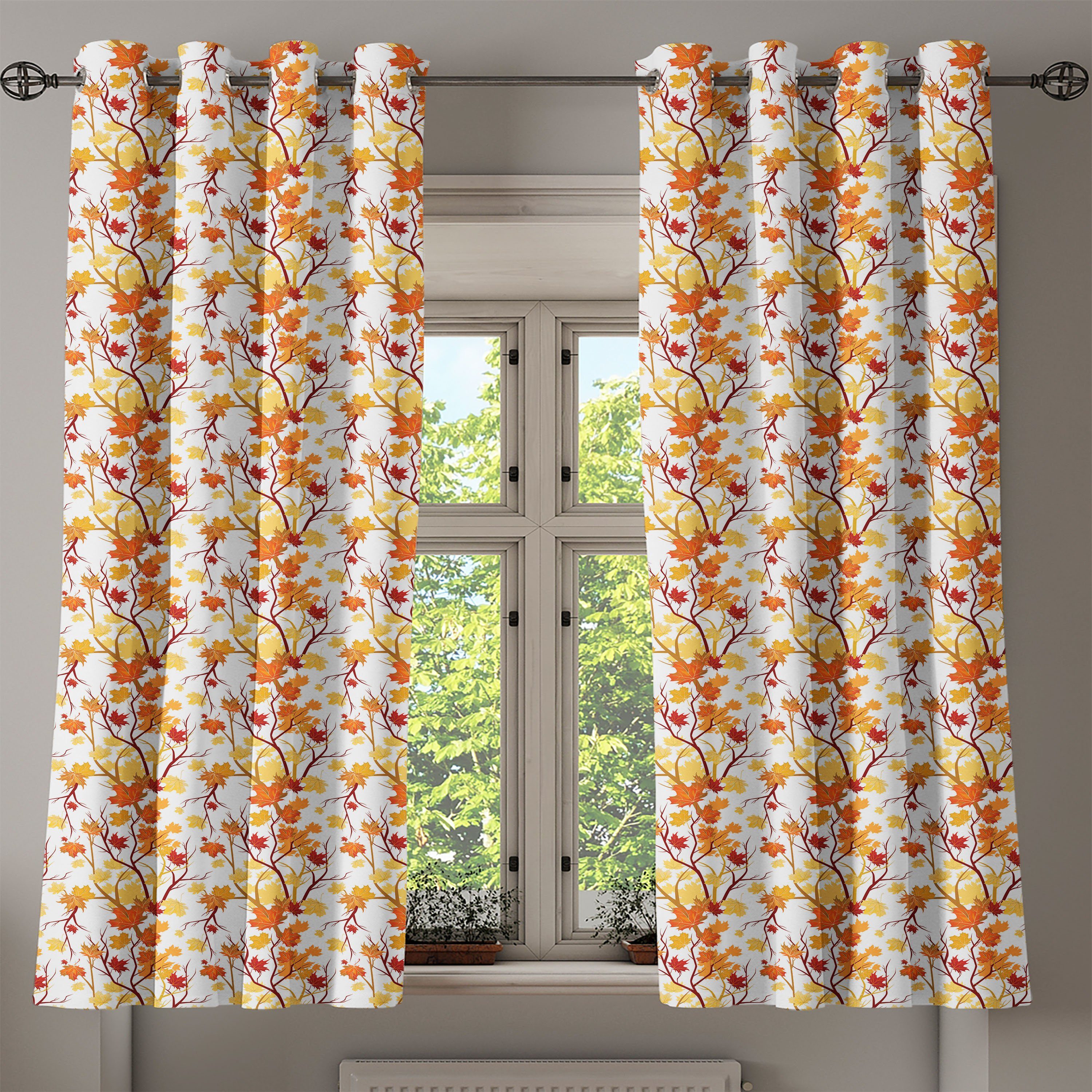 Gardine Dekorative 2-Panel-Fenstervorhänge für Wohnzimmer, Natur Schlafzimmer Herbst-Jahreszeit-Elemente Fallen Abakuhaus
