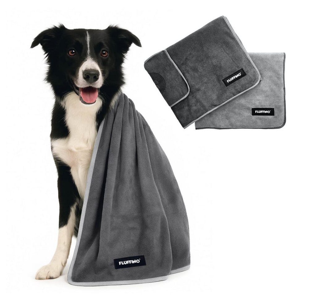 FLUFFINO® Hundehandtuch 2er Set 120x70 cm Hunde Abtrocknen Trockentuch saugfähig - Grau, (2-St), Waschbar bei 60°C, schnell trocknendes Mikrofaser-Handtuch