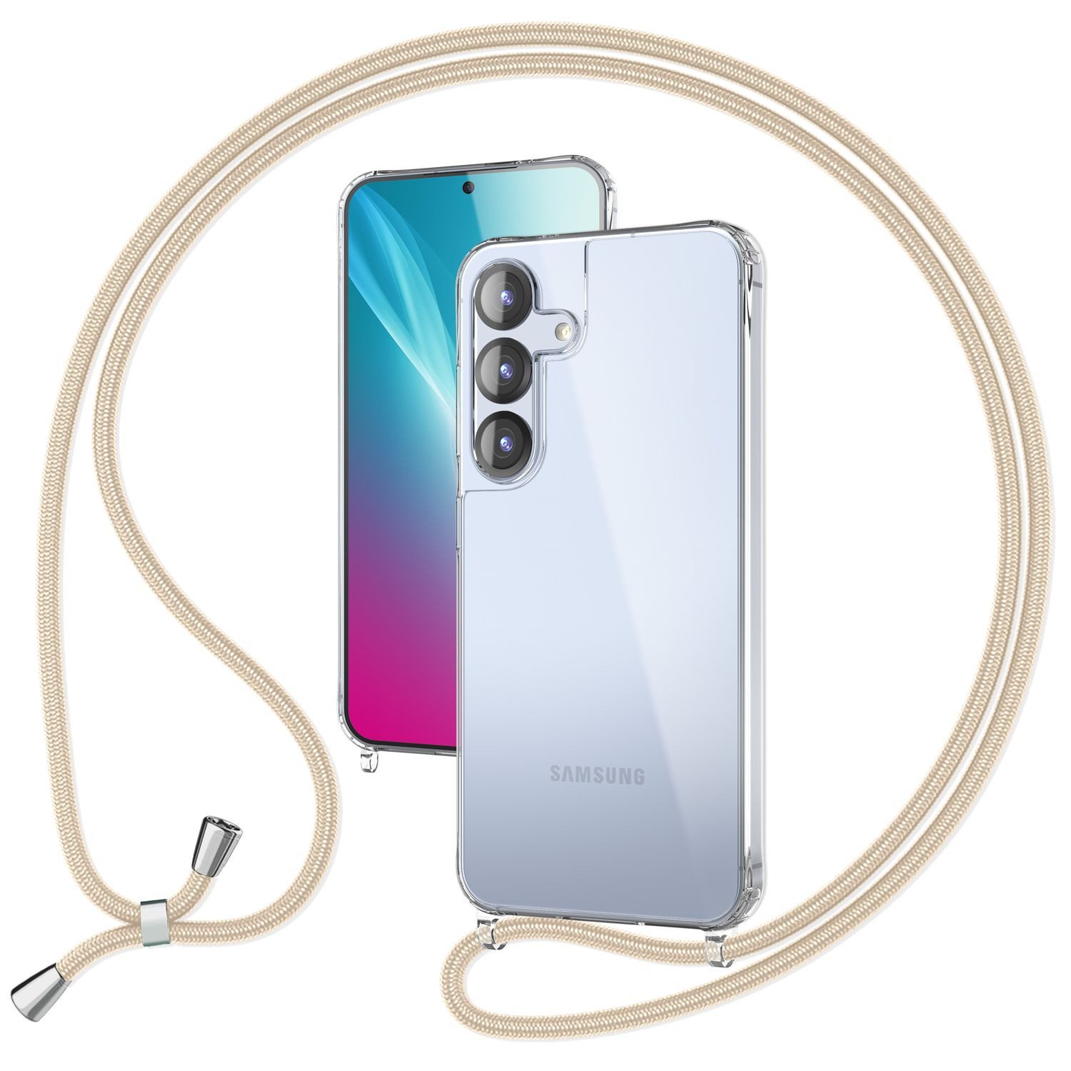 Nalia Smartphone-Hülle Samsung Galaxy S25 15,7 cm (6,2 Zoll), Hangit / Klare Umhängehülle / Verstellbares Handyband / 160cm Kette