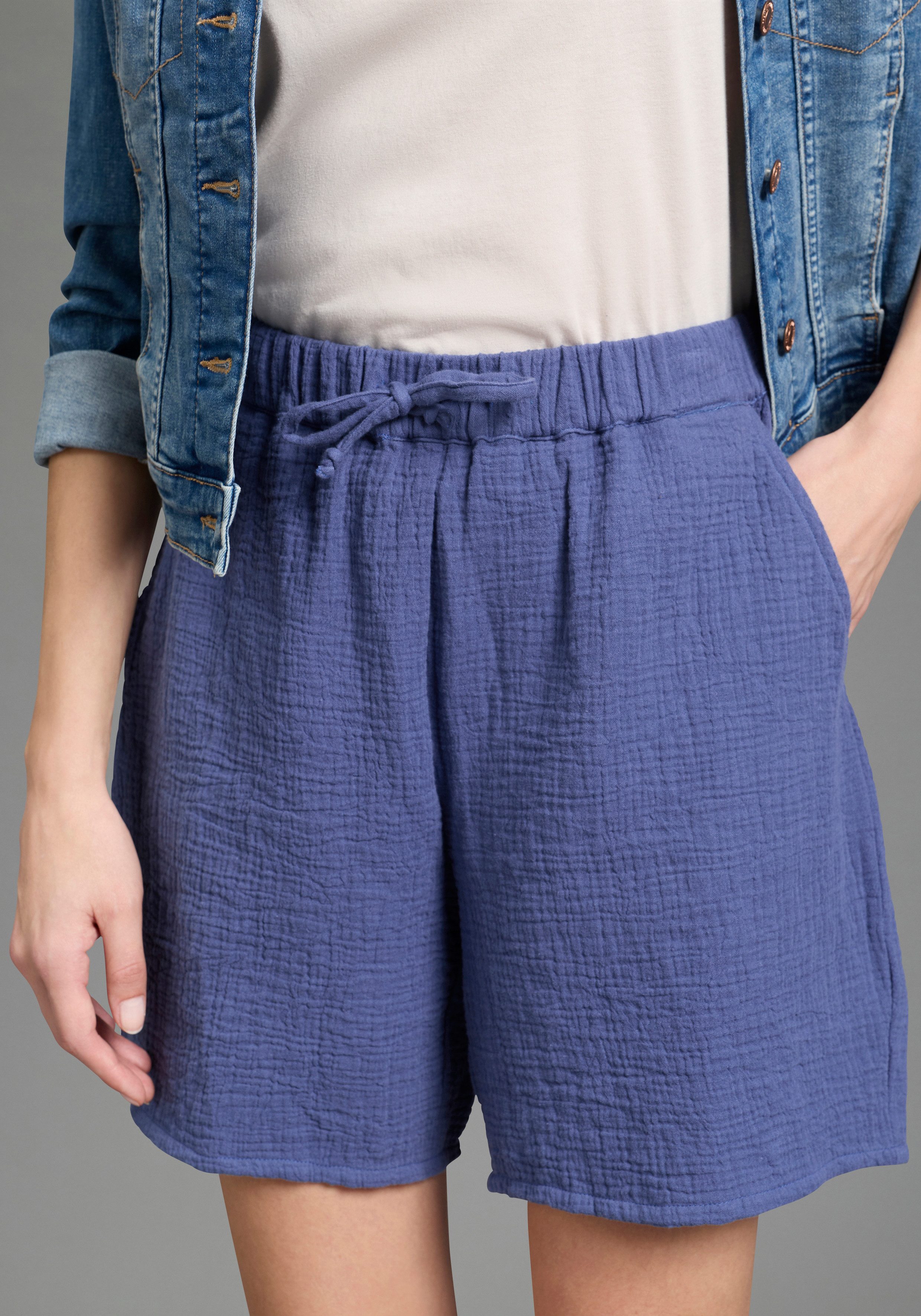 Laura Scott Shorts feminine Stoffhose, aus Baumwolle, leichtes Webmaterial, unifarben