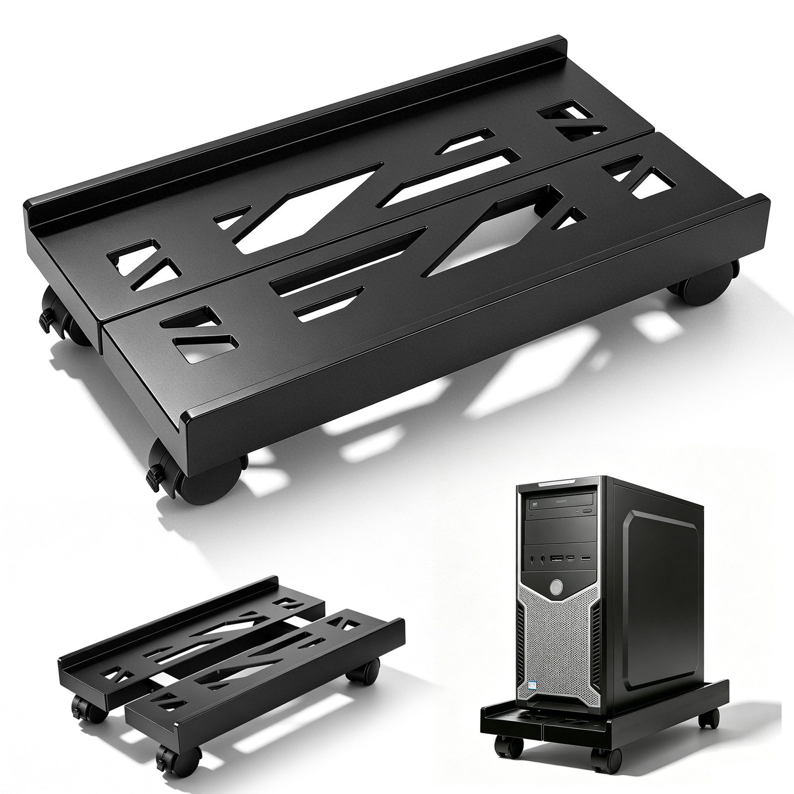 BlingBin Halterung PC Ständer mit Rollen - Computer PC Tower Ständer Einstellbare, (1er Set, 1-tlg., 2 Rollen Feststellbar, Universal CPU Ständer mit 4 Rollen, PC Halterung für Computerhost)