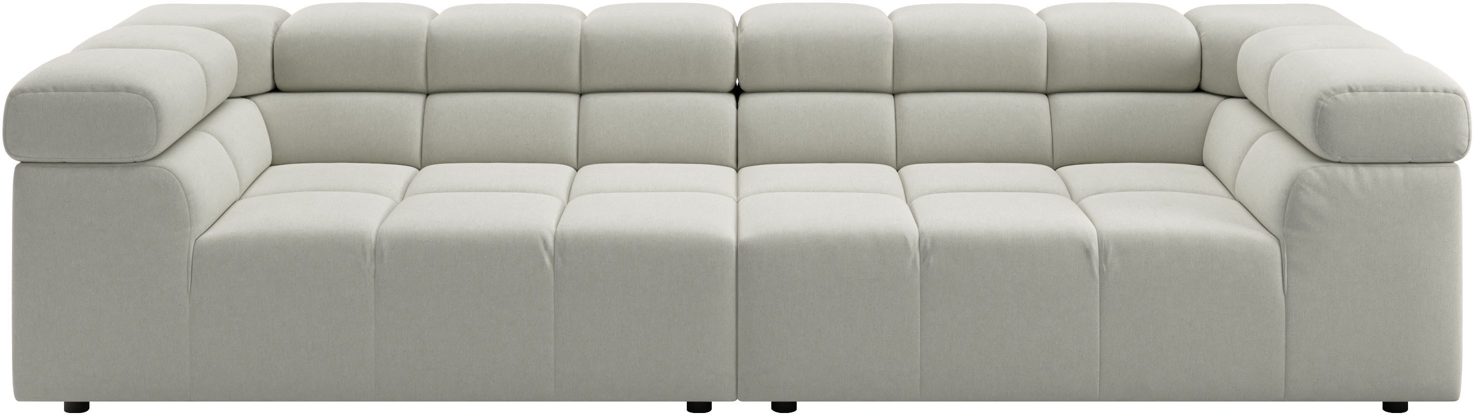 Home affaire Big-Sofa Ancona modern, elegant, bequem, viel Platz, B/T/H: 290/110/70 cm, auffällige Steppung, inkl. 2 Zierkissen und verstellbaren Kopfstützen