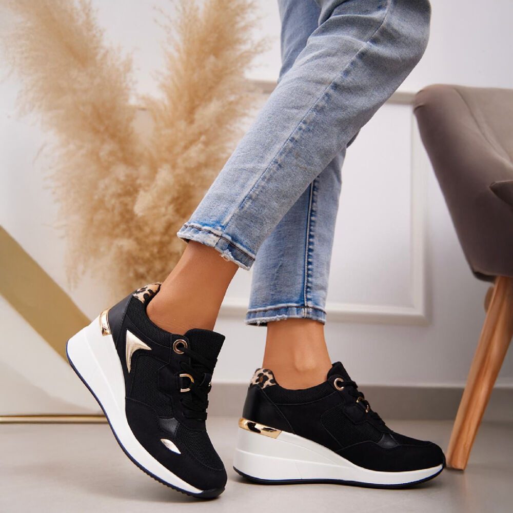 Ital-Design Damen Low-Top Freizeit Sneaker (88577416) Keilabsatz/Wedge Sneakers Low in Schwarz