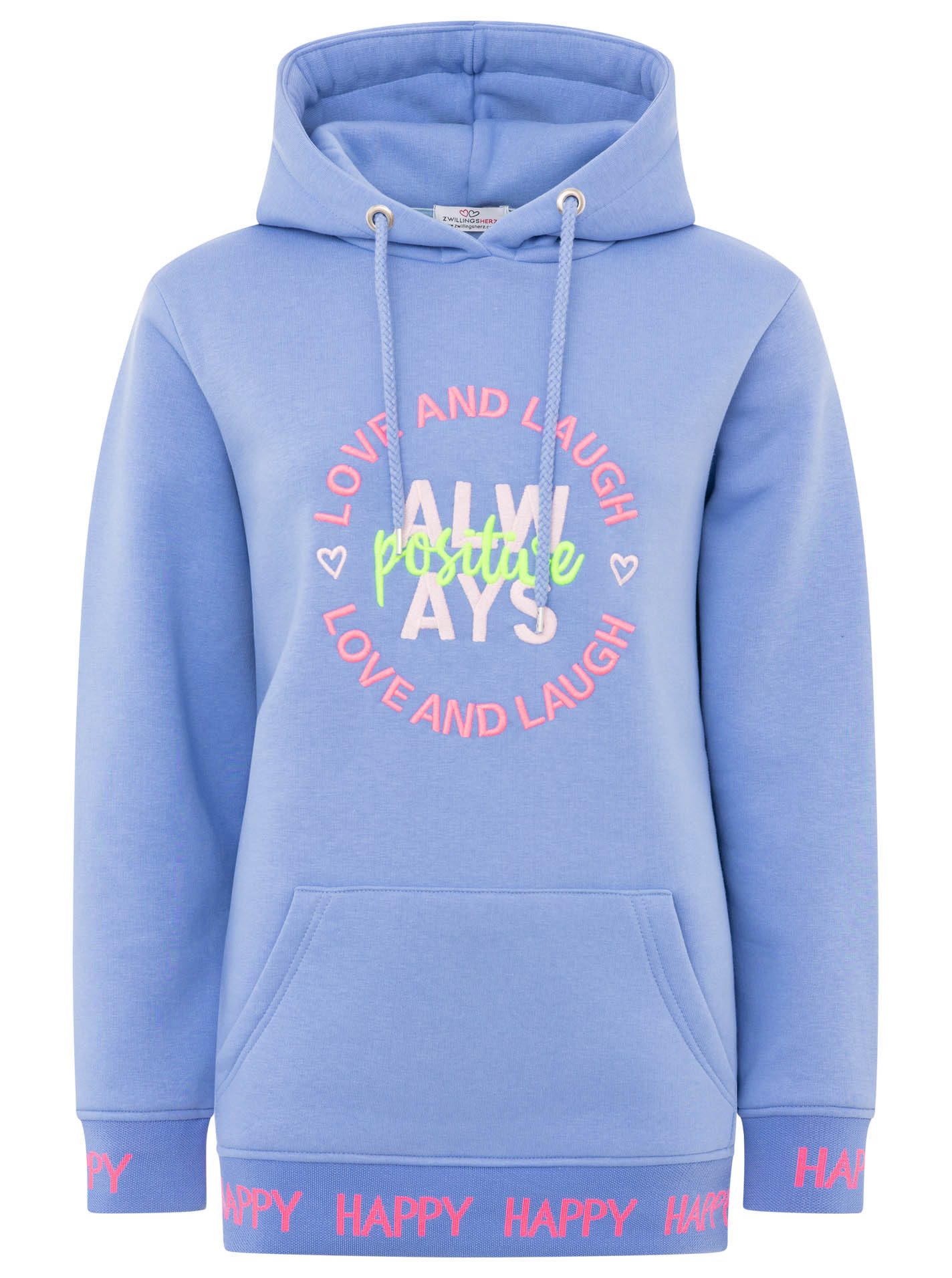 Zwillingsherz Hoodie "Always Positive" Kapuze, Stickerei, Fronttasche, Bünd günstig online kaufen