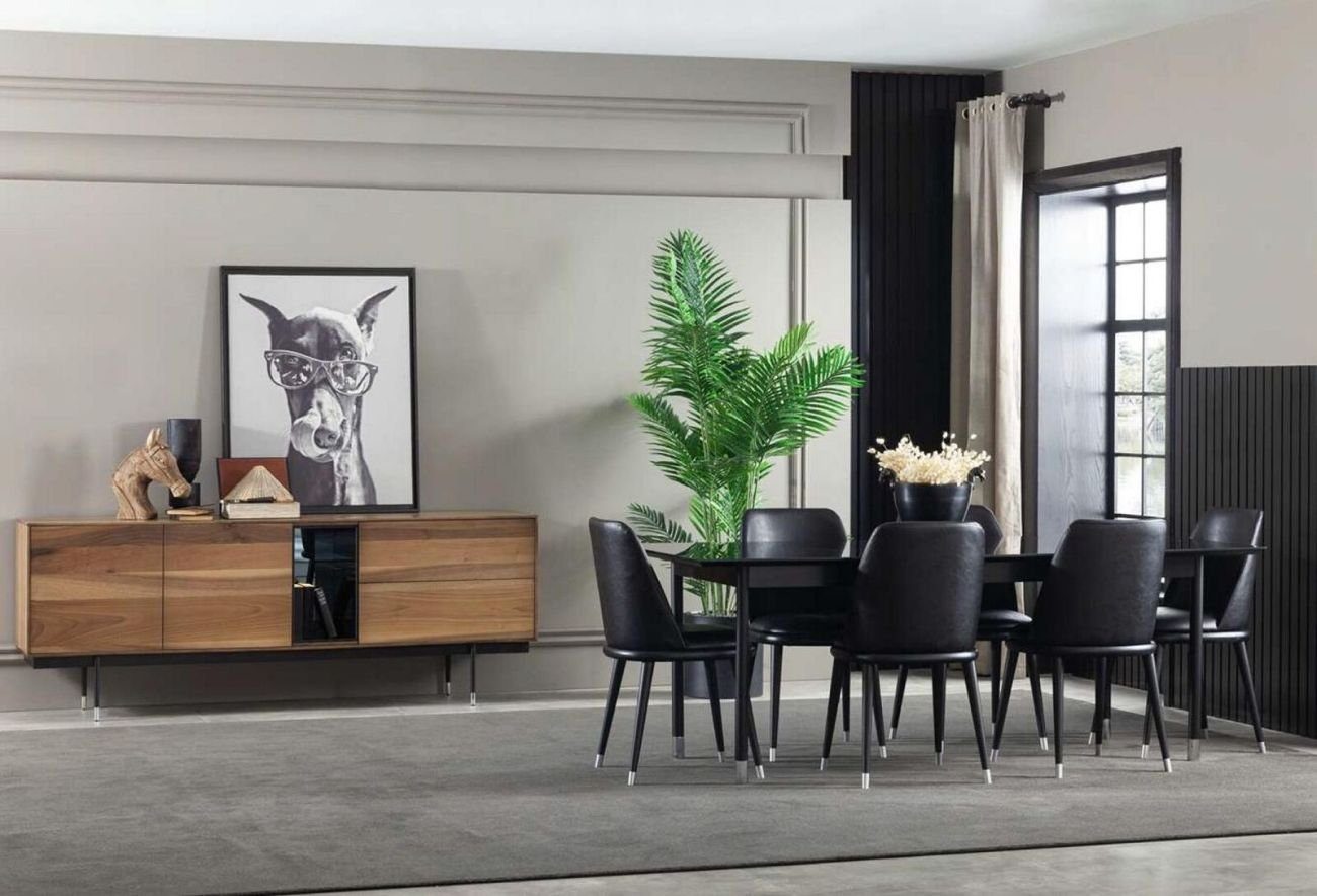 JVmoebel Esszimmer-Set Küchenset schwarz 7-teilig mit Stühlen im modernen Stil bequem, (7-St., 1x Esstisch + 6x Stühle ohne Anrichte), Made in Europa | Esszimmer-Sets