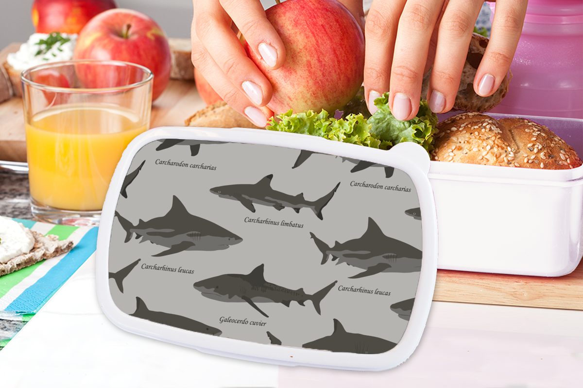 Kunststoff, und Lunchbox - MuchoWow - Mädchen für Kinder (2-tlg), Muster für Erwachsene, und weiß Brotbox Brotdose, Jungs Meer, Hai
