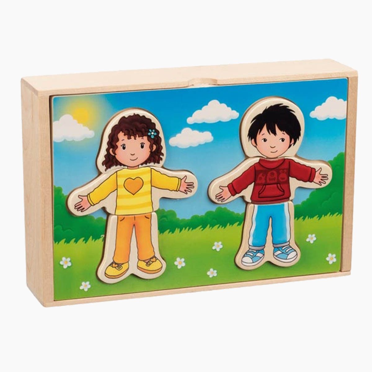 goki Anziehpuppe Anziehpuppenpuzzle Junge und Mädchen (Packung, 36-tlg., box), 36 Möglichkeiten für das Outfit