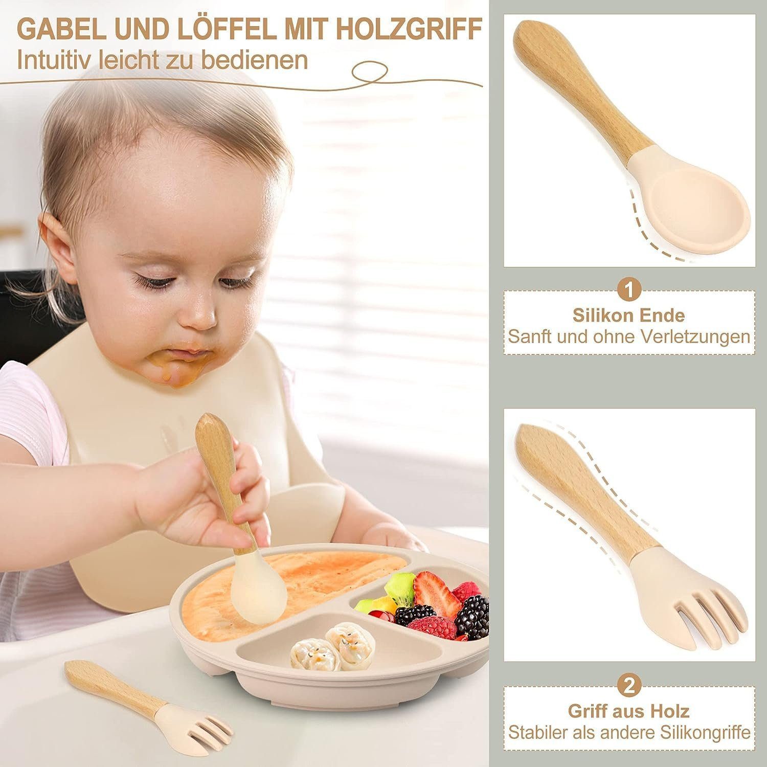 feinlux Kindergeschirr-Set Kindergeschirr-Set (7-tlg), 1 Personen, mit Staubschutzdeckel, Saugnapfboden, stoßfest – Bild 5 von 5