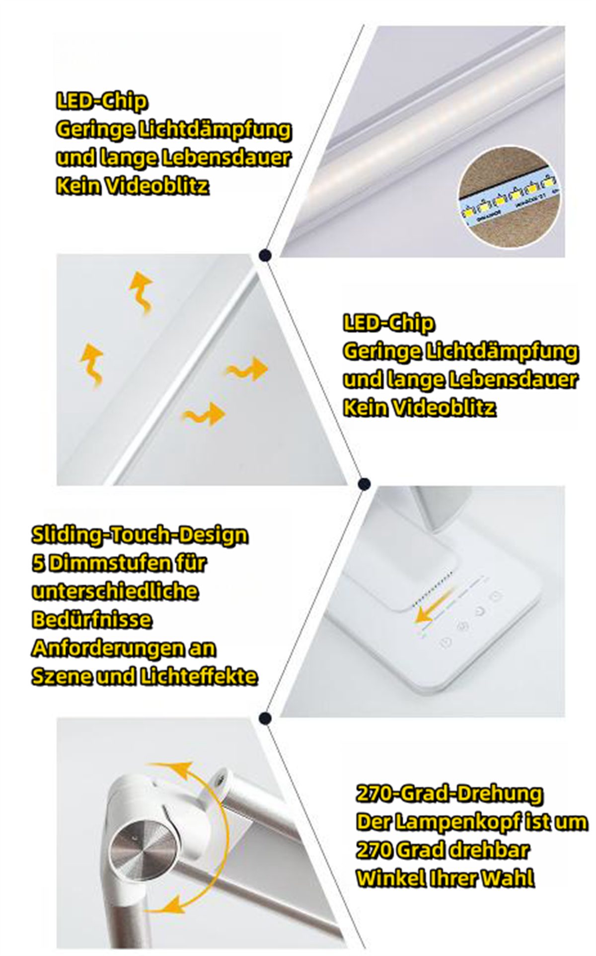 selected Faltbare Schwarz drei Farben LED-Augenschutz-Schreibtischlampe, carefully Touch-Dimmung, Tischleuchte