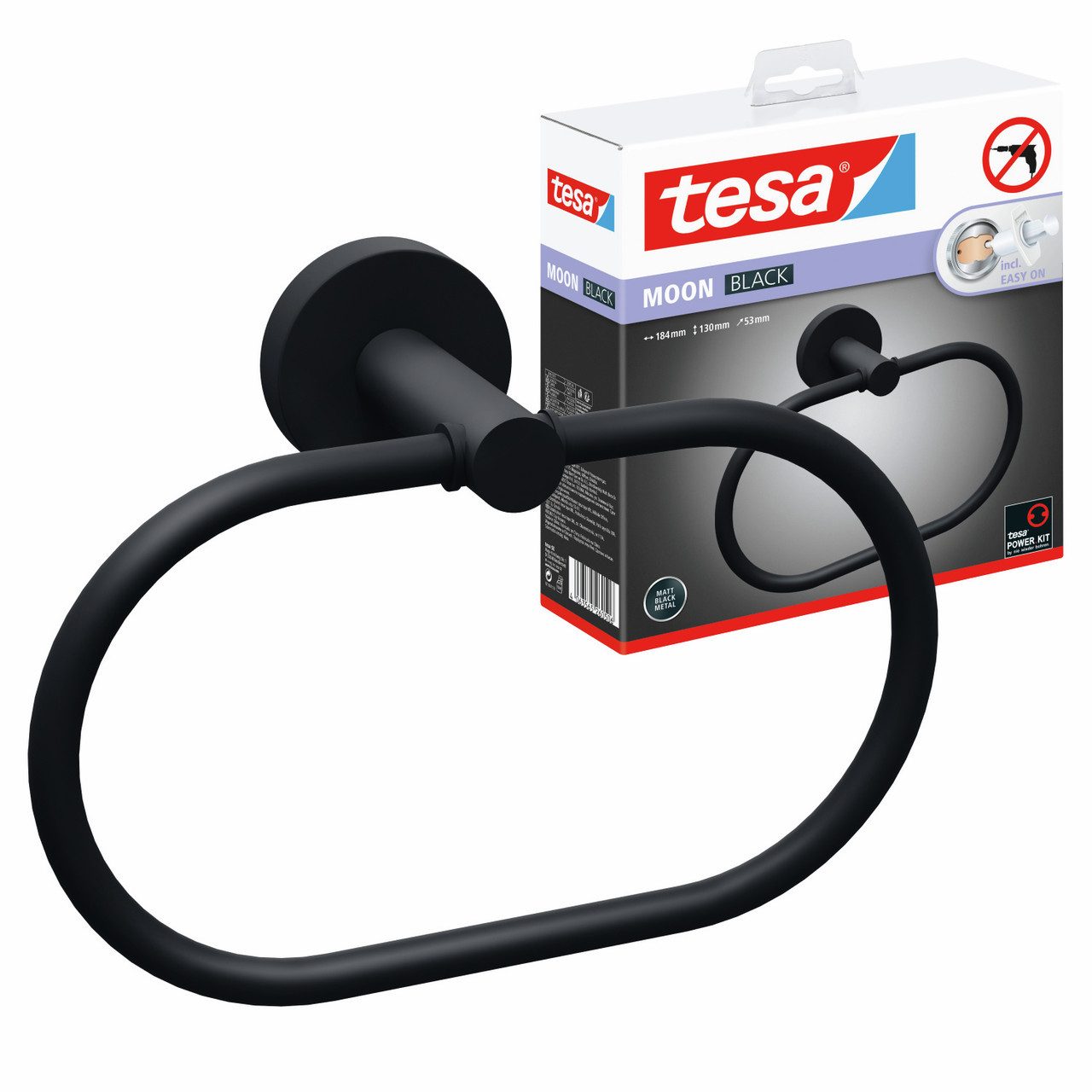 tesa Handtuchhalter 1 x MOON BLACK Handtuchring, schwarz matt - 5,3 cm : 18 günstig online kaufen