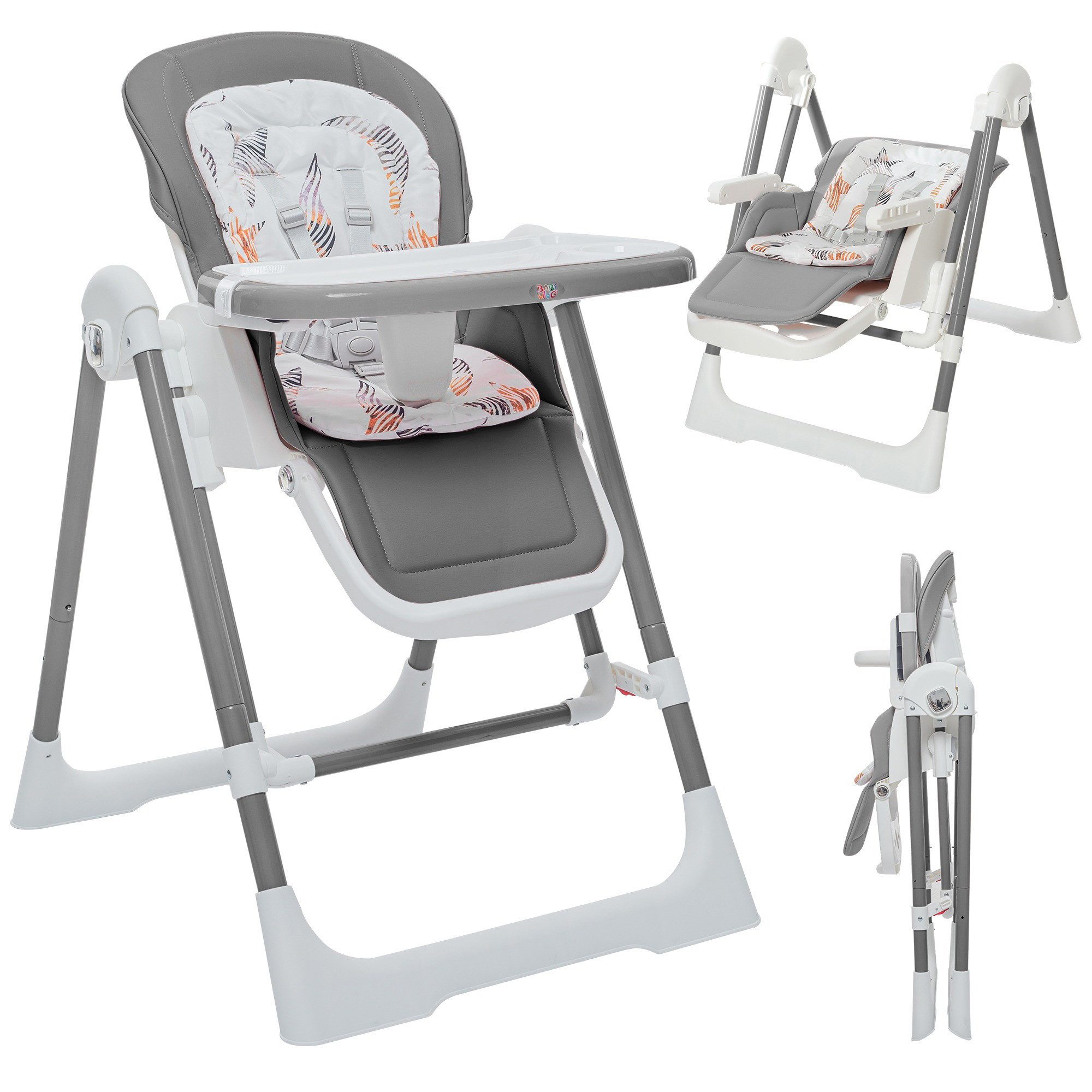 Hochstuhl Kinderhochstuhl 3in1 / Babywippe für Kinder - Lulu in Grau