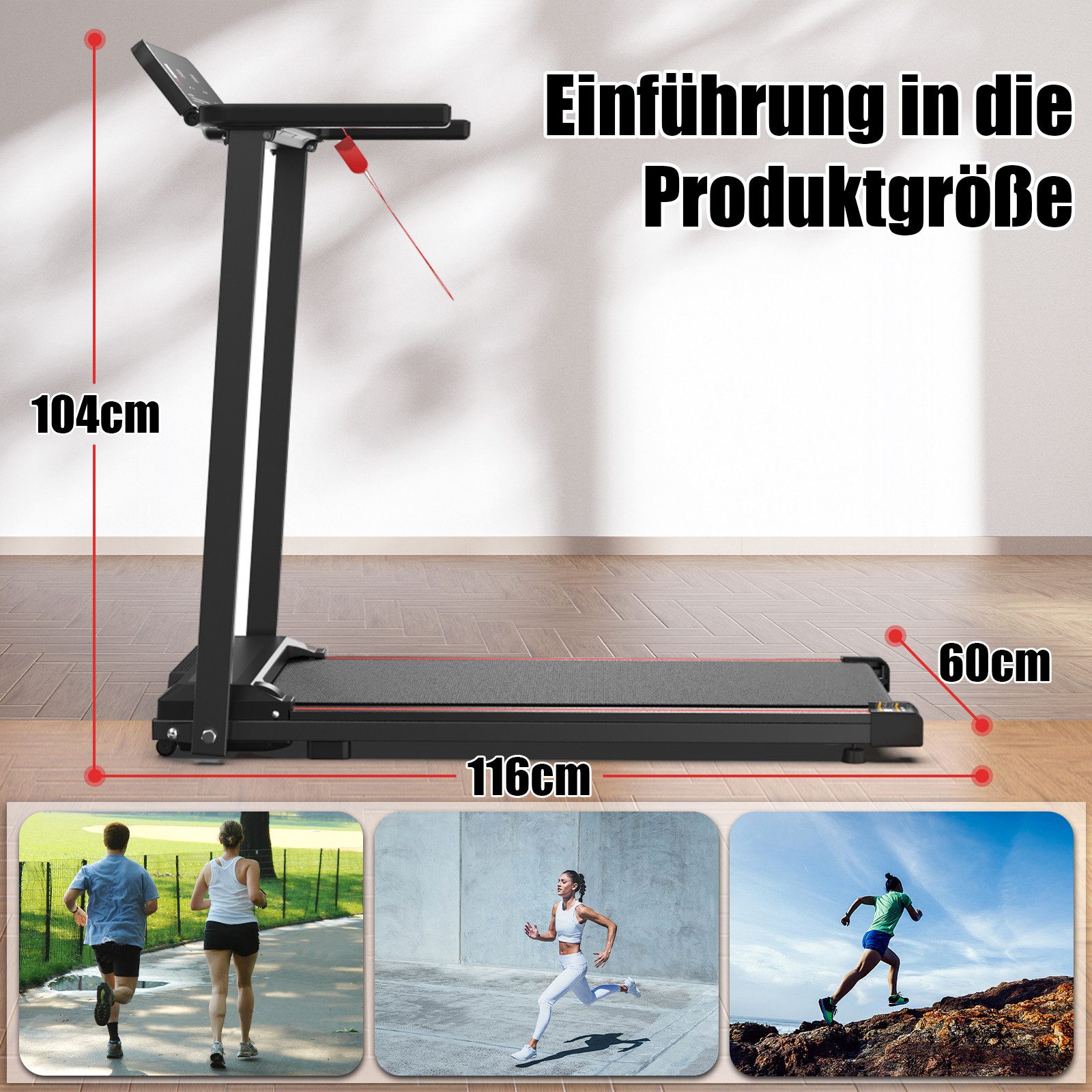 CARPAT SPORT Laufband Klappbares Laufband für Zuhause & Büro bis 12 km/h, 120 kg Belastbarkeit, LED-Display App-Steuerung, leise & transportabel