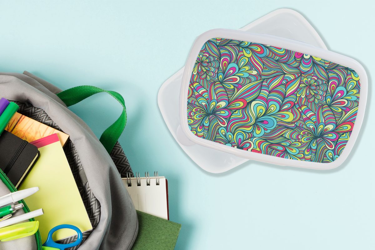 und Lunchbox Brotdose, Retro, weiß und (2-tlg), - - Brotbox - Mädchen Kunststoff, Erwachsene, Fantasie für Design MuchoWow Jungs Kinder für Farben