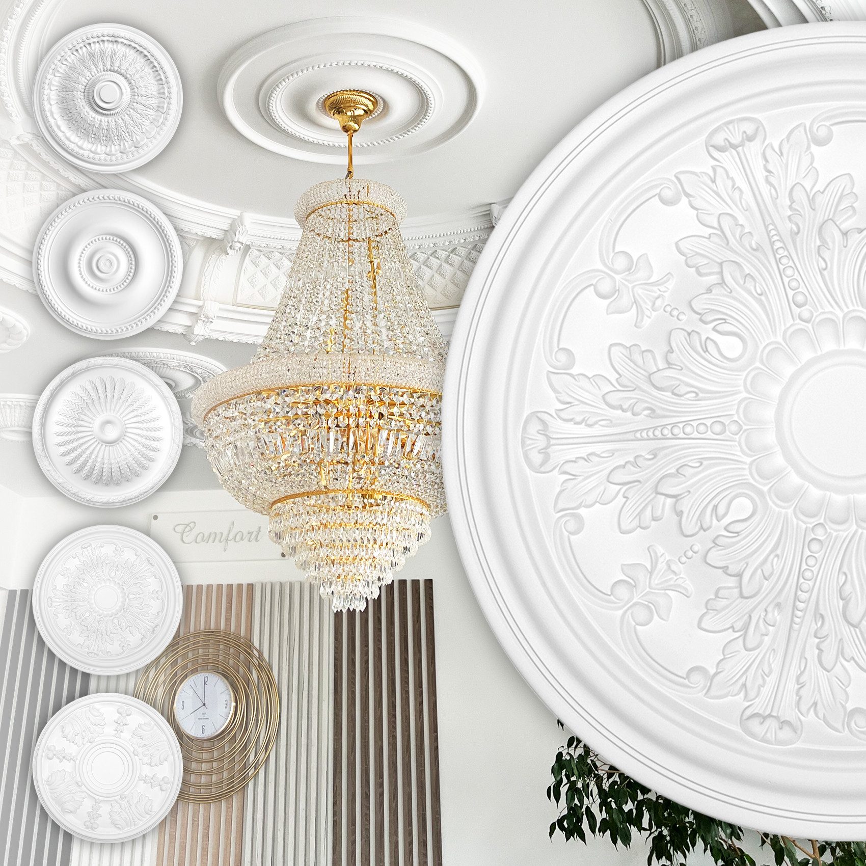 Hexim Perfect Wanddekoobjekt B3064 (Stuckrosette aus PU hartschaum, weiß, Z günstig online kaufen