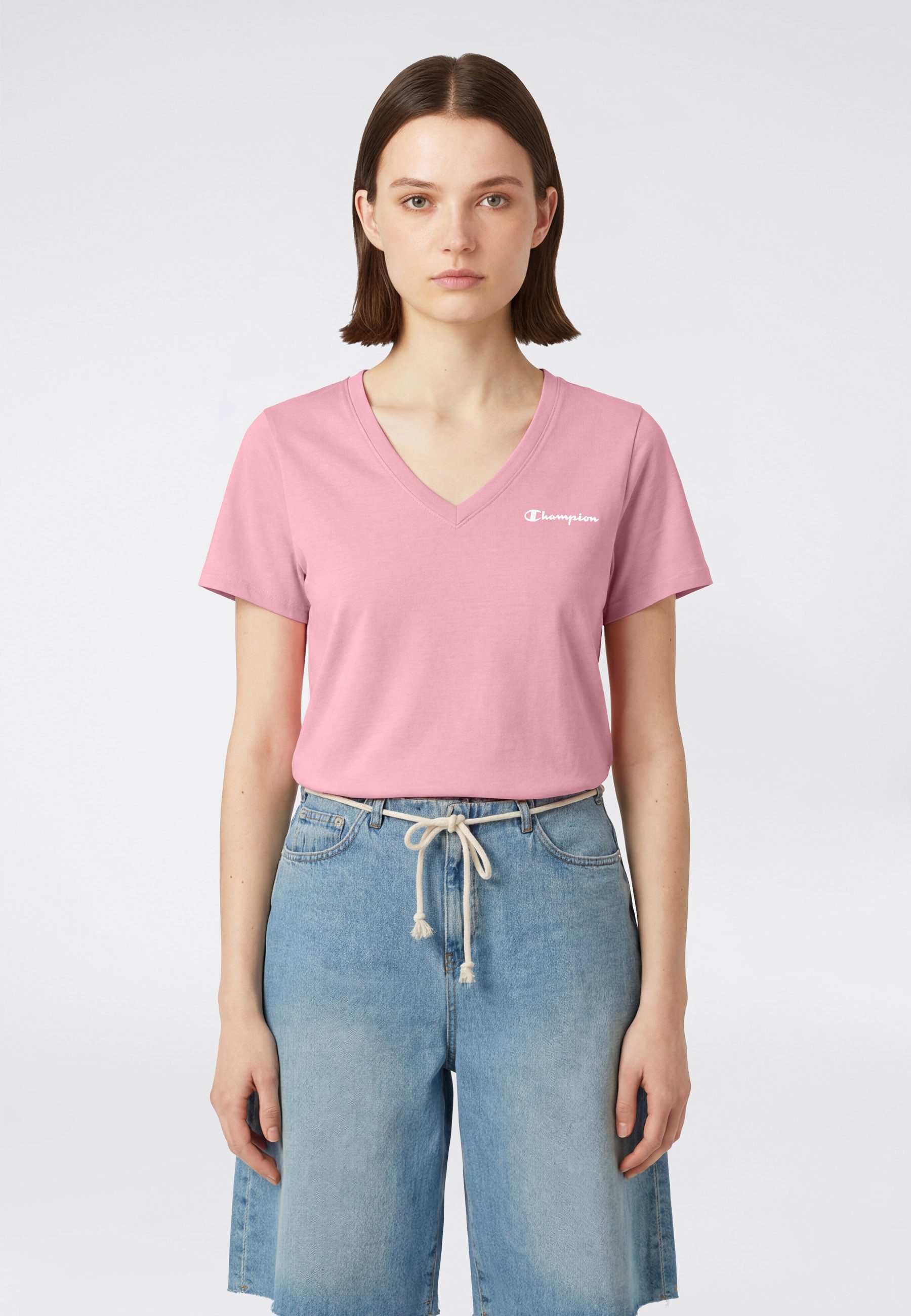 Champion T-Shirt ICONS CONTRAST V-Neck T-Shirt mit Rundhalsausschnitt, aus Baumwolle, Kurzarmdesign