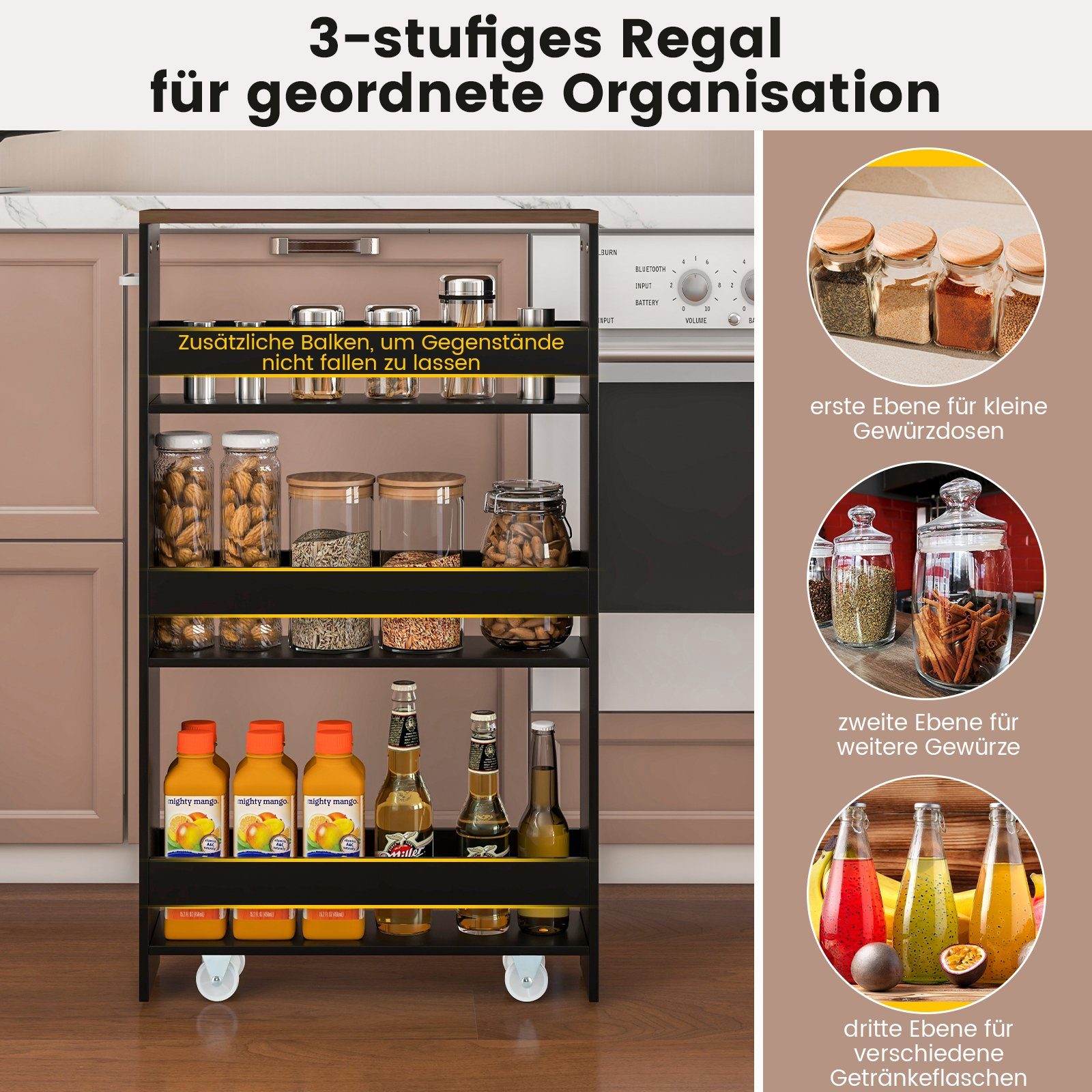 COSTWAY Küchenwagen, schmal, Nischenwagen 4 Ebenen, günstig online kaufen