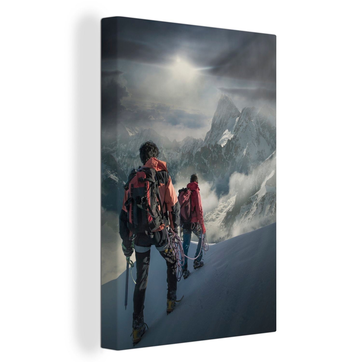 OneMillionCanvasses® Leinwandbild Zwei Bergsteiger auf einem Schneehang des Mont Blanc, (1 St), Leinwandbild fertig bespannt inkl. Zackenaufhänger, Gemälde, 20x30 cm