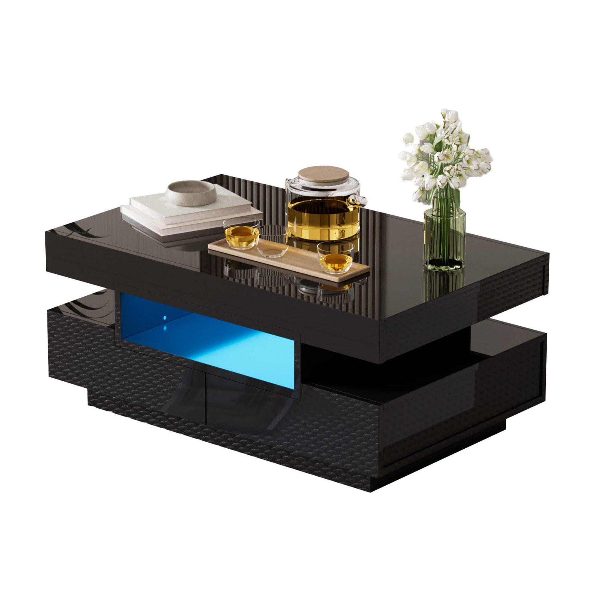 Merax Couchtisch, hochglanz mit 4 Schubladen inkl. LED, Beistelltisch, Wohn günstig online kaufen