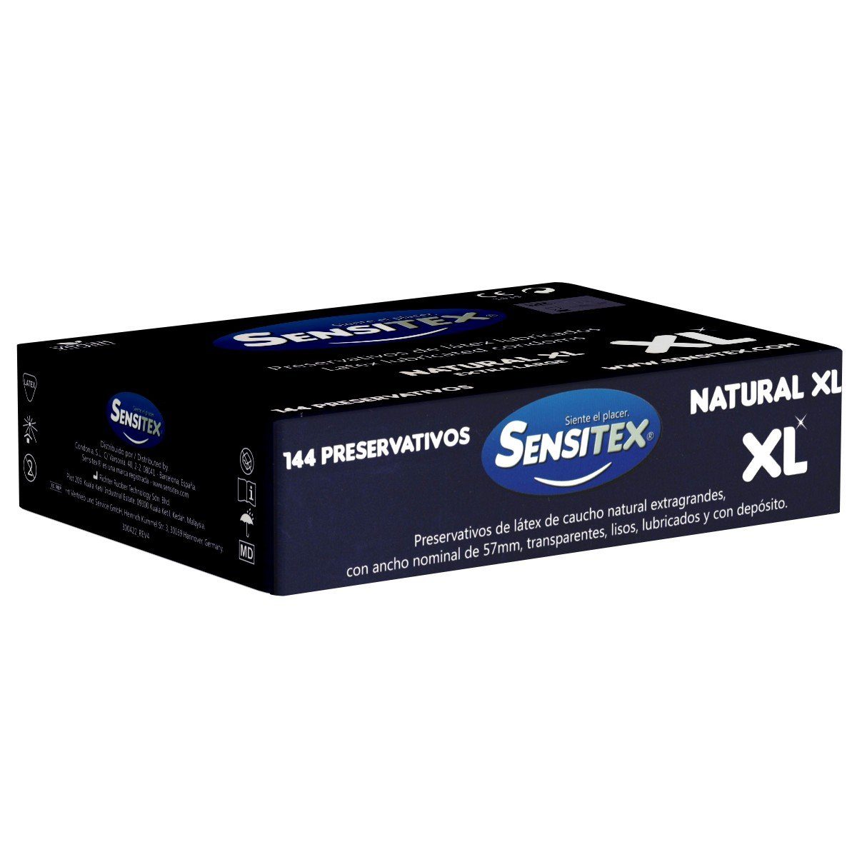 Packung aus größere St., Vorratsbox, Kondome XXL-Kondome 144 Natural XL Spanien mit, und Sensitex (57mm) vegane