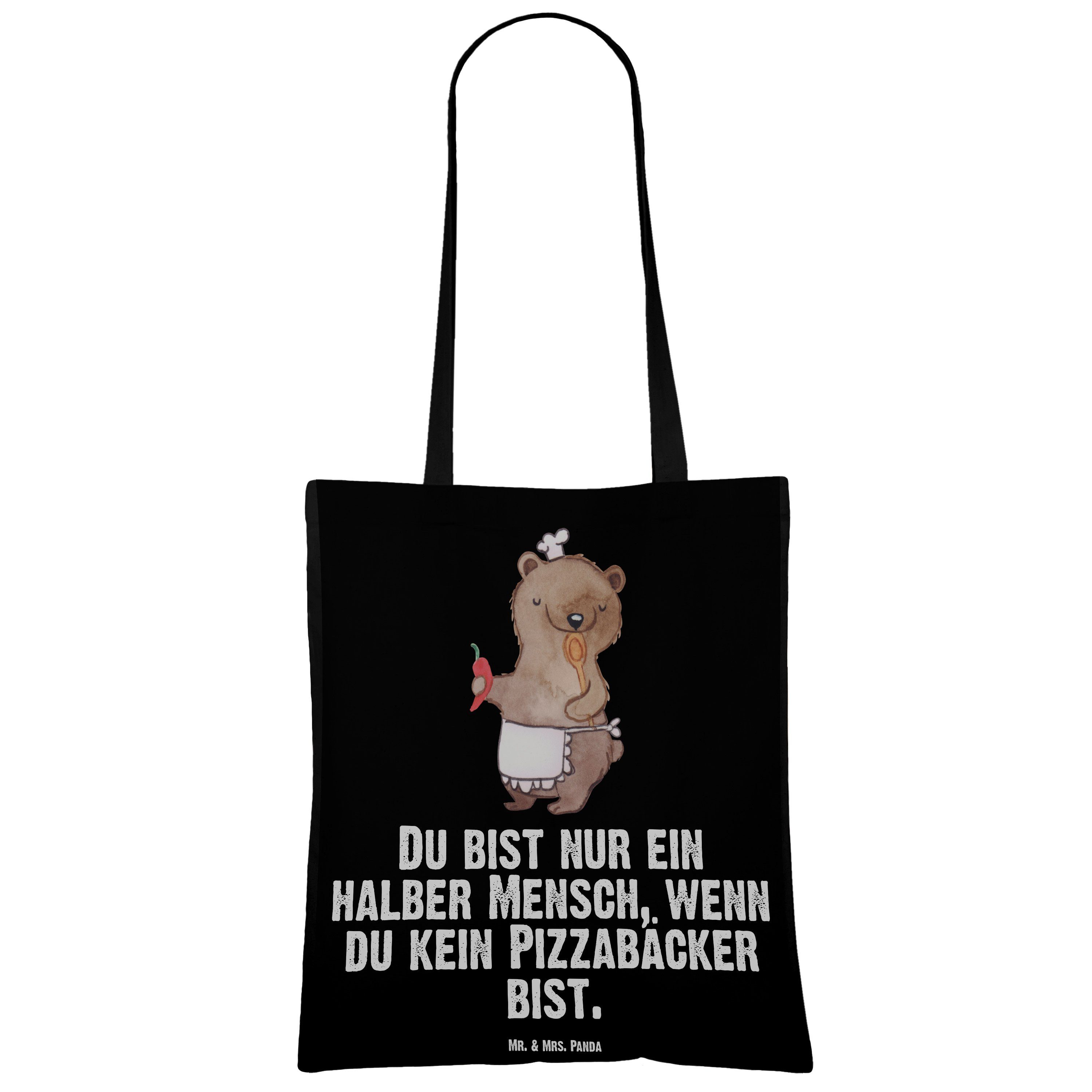 Mr. & Mrs. Schwarz Pizzabäcker Stoffbeutel, - Tragetasche Panda mit Herz (1-tlg) Pizzabringdie - Geschenk