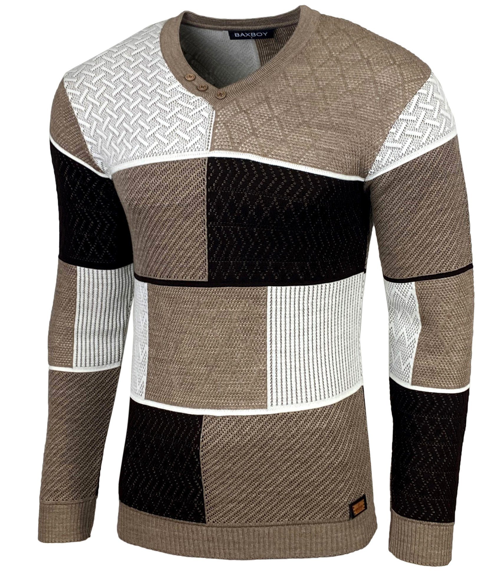 Baxboy Strickpullover Baxboy Herren Pullover V-Neck Strick-Pullover Rundkragen BB-52301